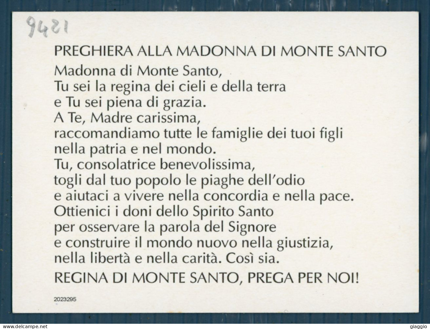°°° Santino N. 9421 - Madonna Di Monte Santo - Cartoncino °°° - Godsdienst & Esoterisme