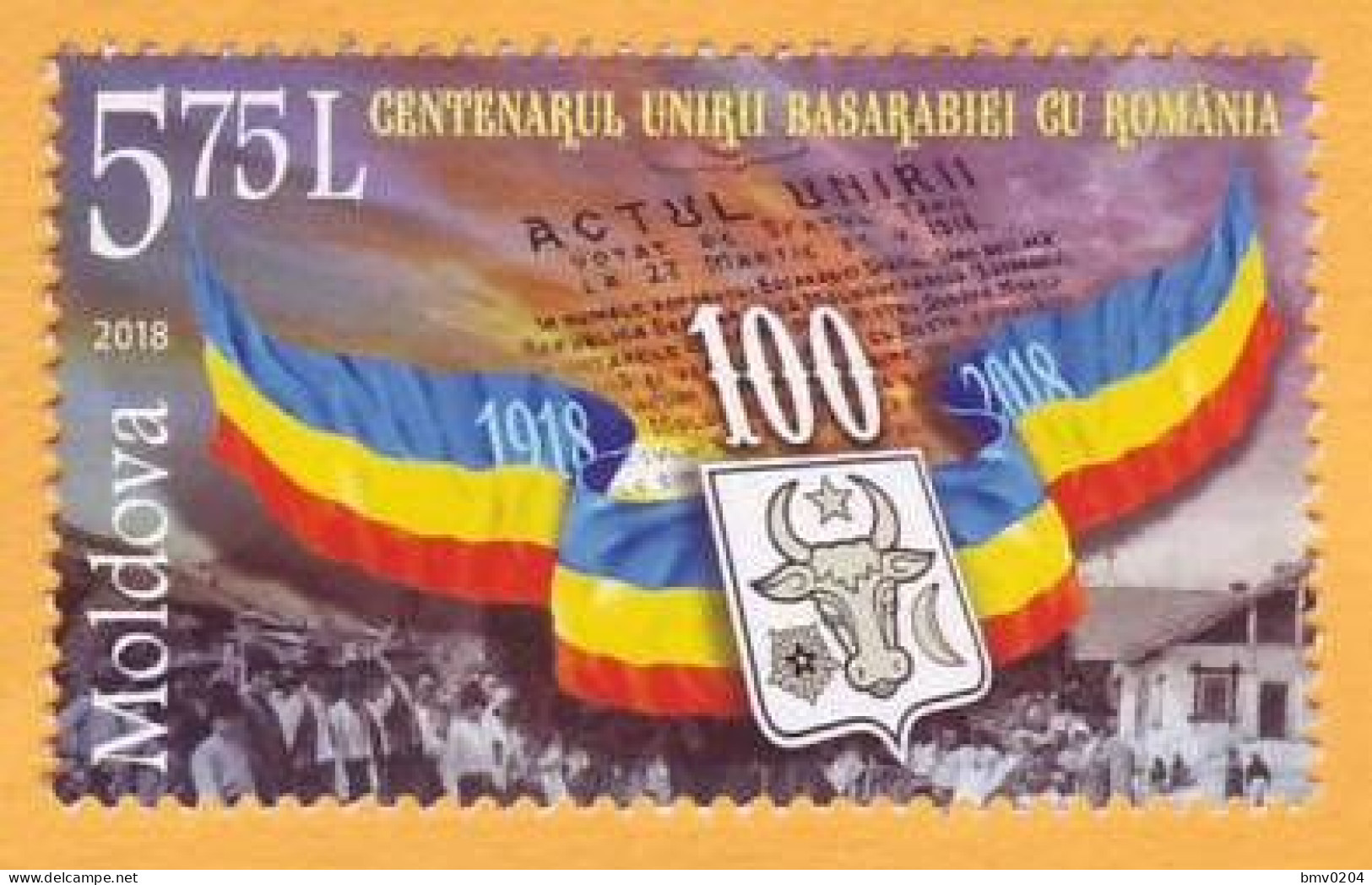 2018 Moldova Moldau Moldavia 100 Years. Anniversary. Union Romania  Basarabia Bessarabia 1 V Mint - Moldawien (Moldau)