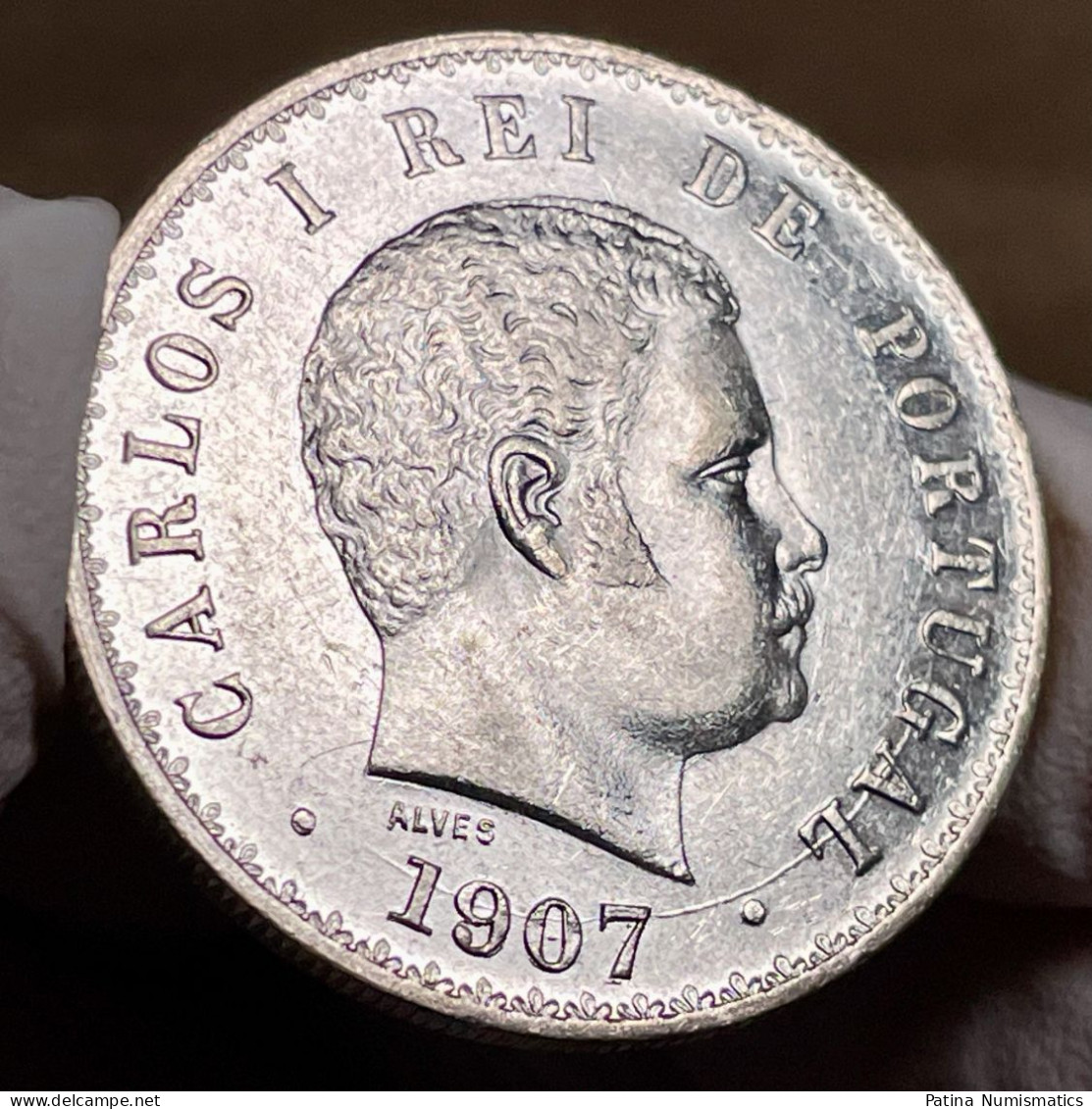 Portugal King Carlos 500 Reis Silver 1907 Proof Like Choice Uncirculated - Portugal