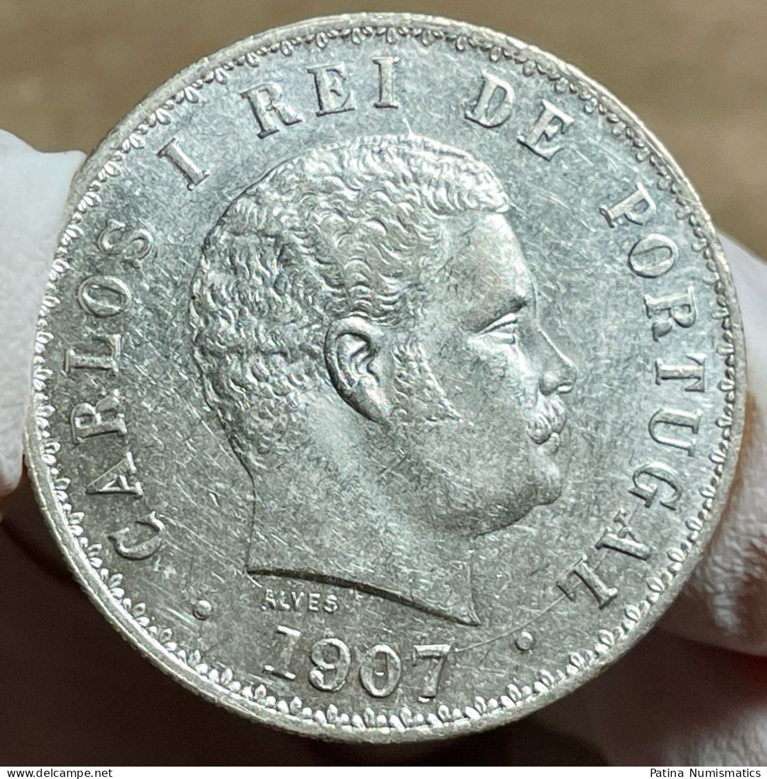 Portugal King Carlos 500 Reis Silver 1907 Proof Like Choice Uncirculated - Portugal