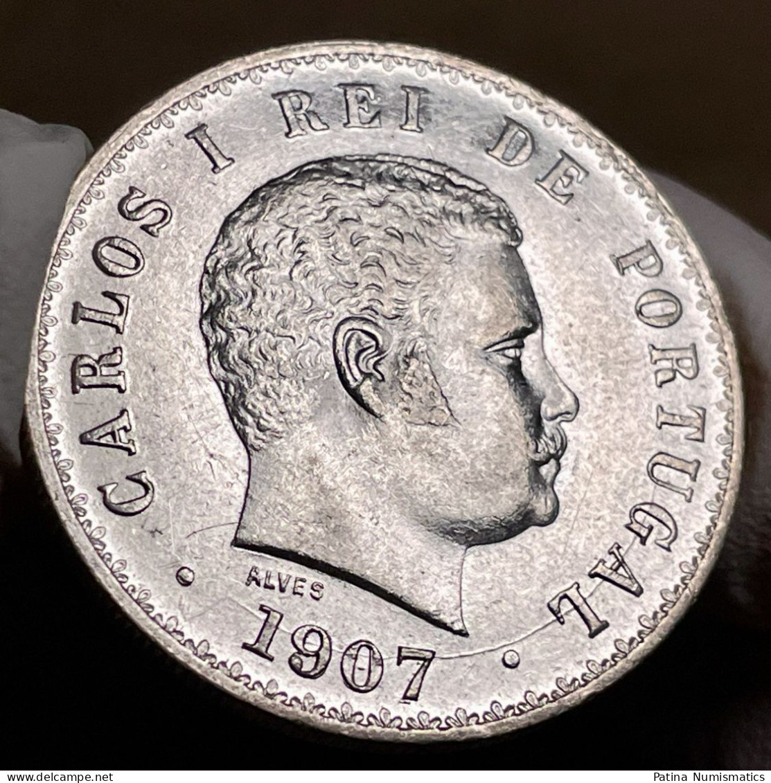 Portugal King Carlos 500 Reis Silver 1907 Proof Like Choice Uncirculated - Portugal