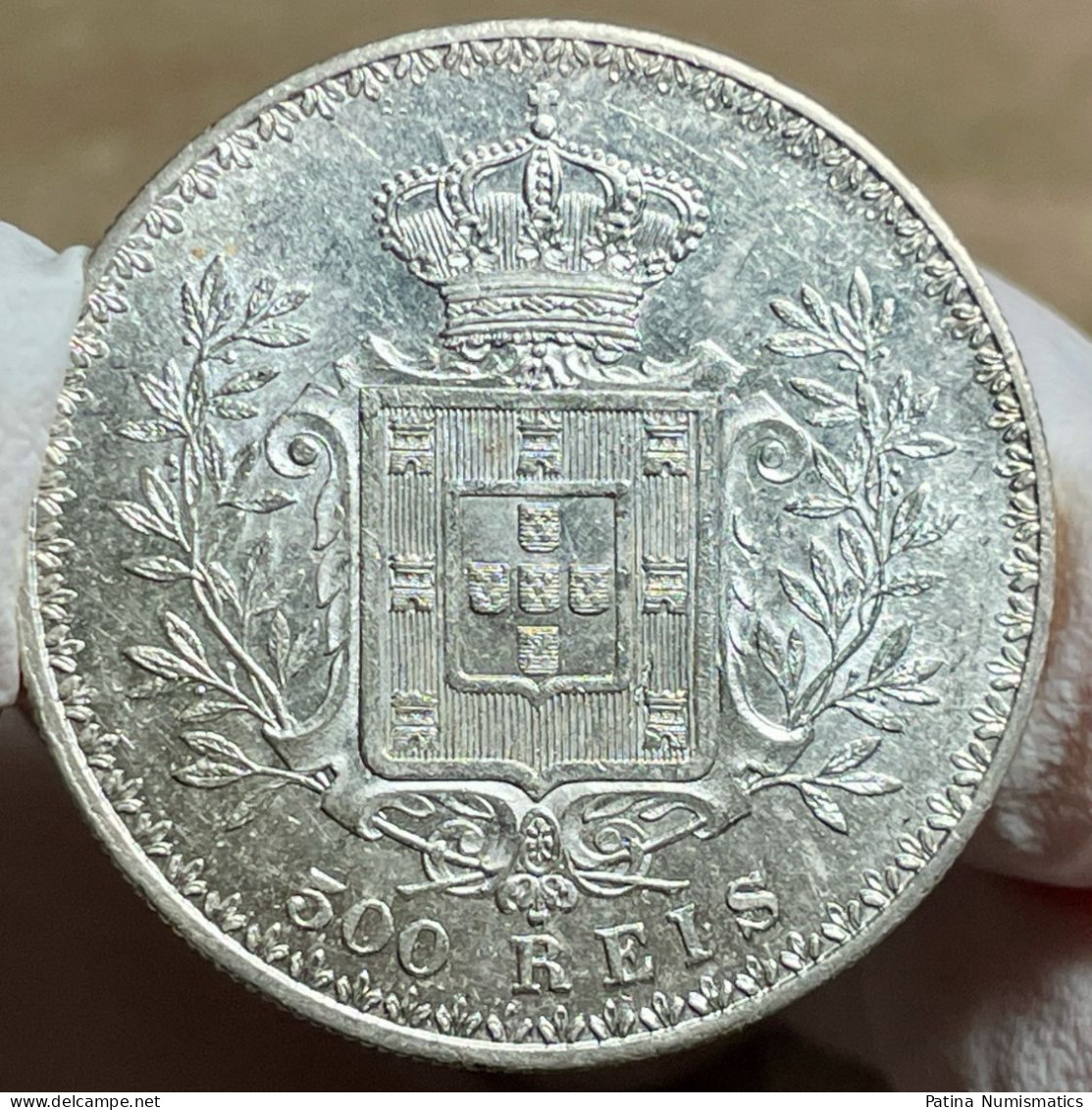 Portugal King Carlos 500 Reis Silver 1907 Proof Like Choice Uncirculated