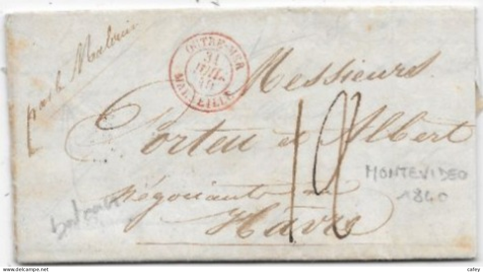 URUGUAY  Lettre  De MONTEVIDEO 1840 OUTRE-MER/ MARSEILLE (pas Commun Venant D'Amérique) Bateau LE MALOUIN - Correo Marítimo