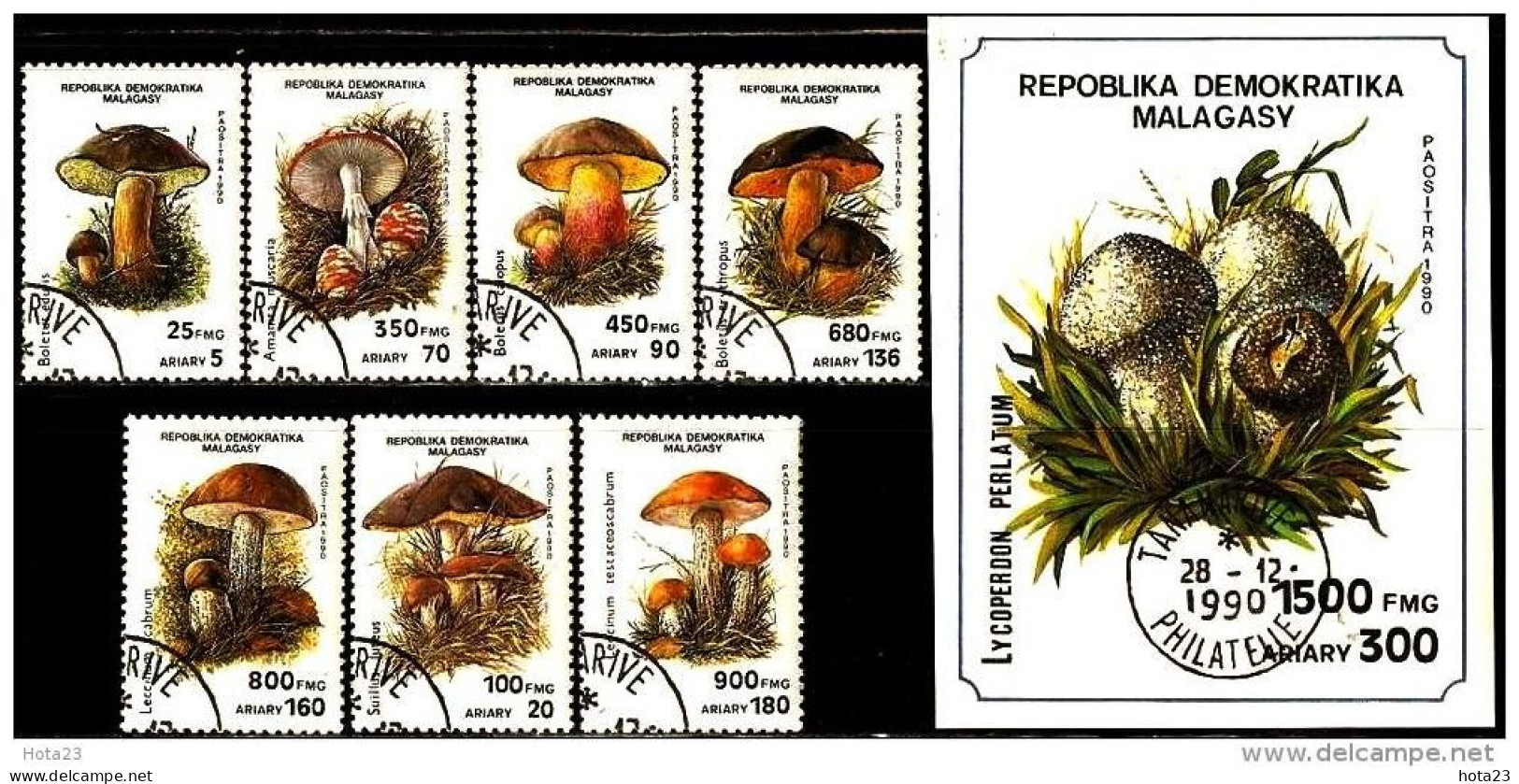 (!) Madagaskar 1990  Mushrooms, Hexen-Röhrling, Birkenpilz, Geißpilz, Funghi - Used Full Set +s/s - Paddestoelen