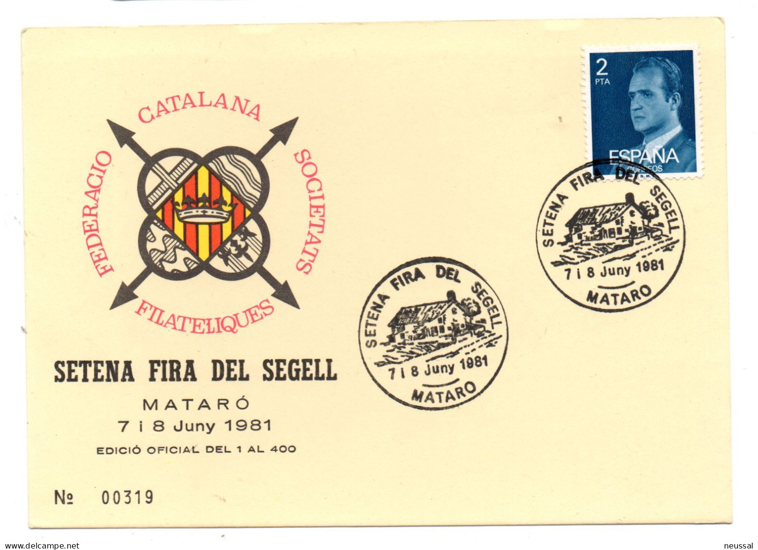 Tarjeta Con Matasellos Commemorativo De Setena Fira Del Segell Mataro - Cartas & Documentos