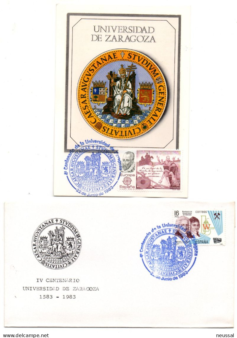 Tarjeta + Carta  Con Matasellos Commemorativo De Centenario De Universidad Zaragoza - Storia Postale