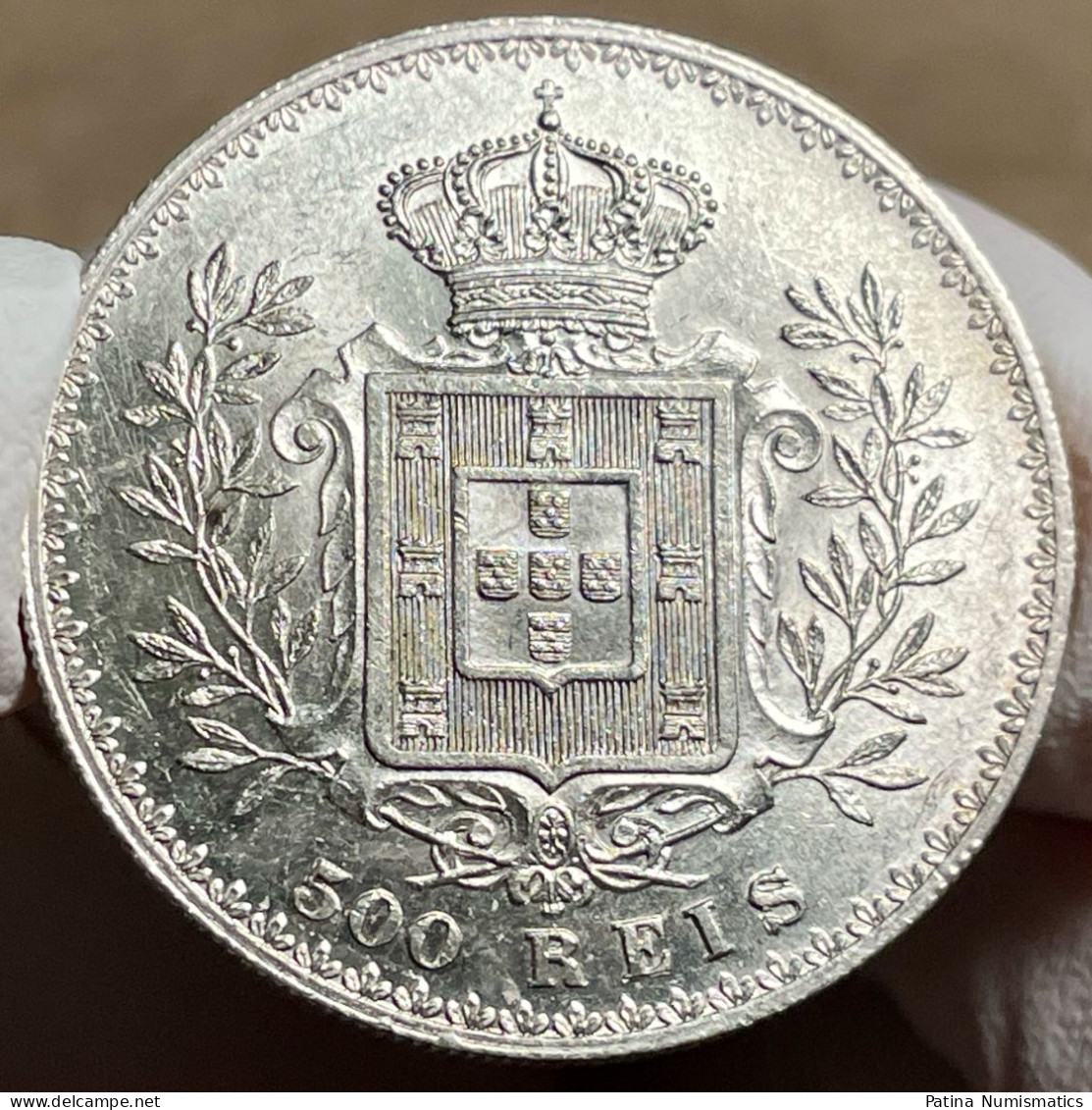Portugal King Carlos 500 Reis Silver 1892/1 VARIETY Gem UNC Proof Like RARE - Portugal