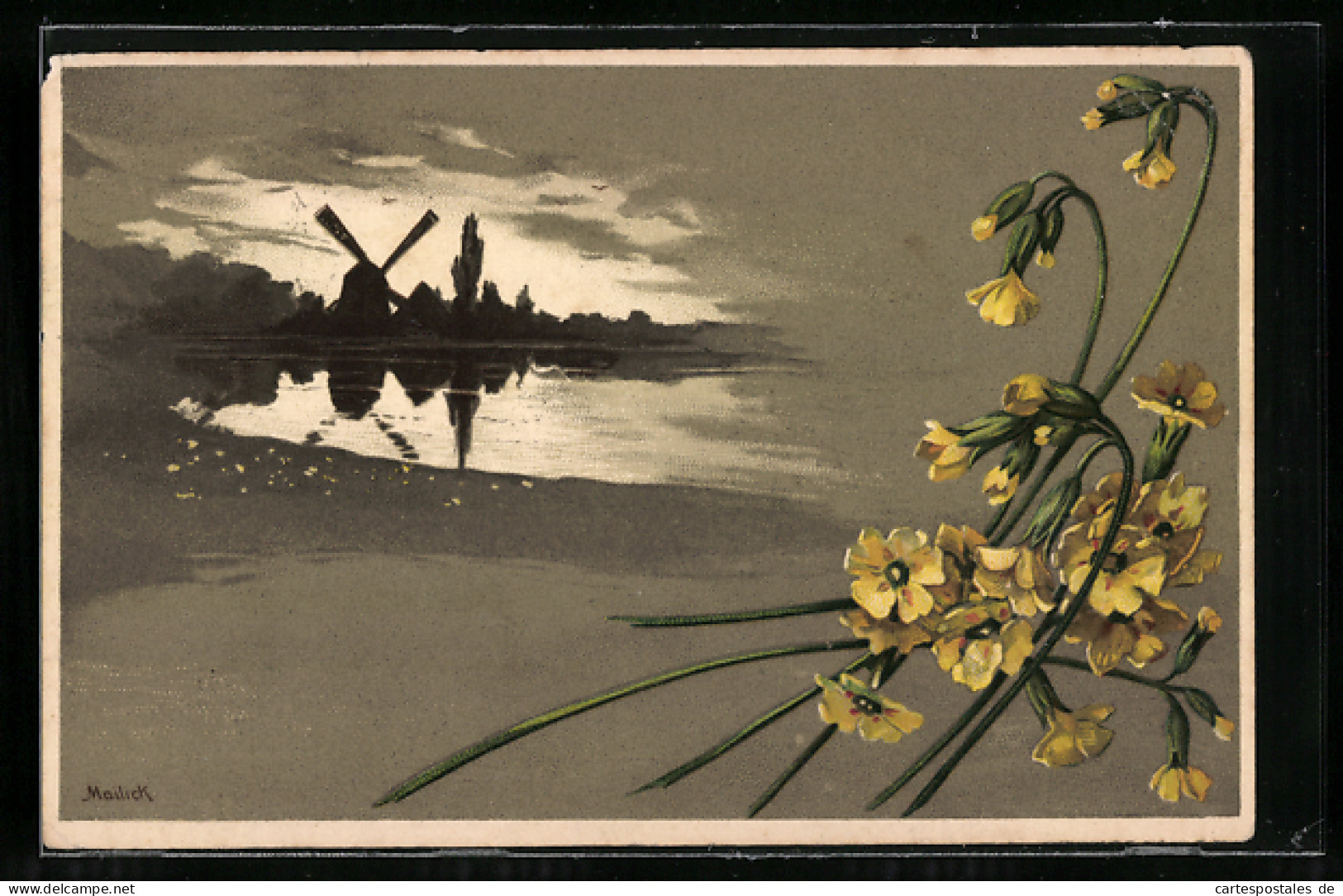 Künstler-AK Alfred Mailick: Landschaftsbild Mit Windmühle Im Schatten, Blütenzweige  - Mailick, Alfred