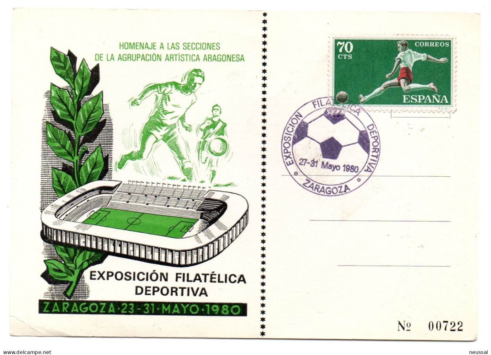 Tarjeta   Con Matasellos Commemorativo De Exposicion Filatelica Deportiva Zaragoza - Briefe U. Dokumente