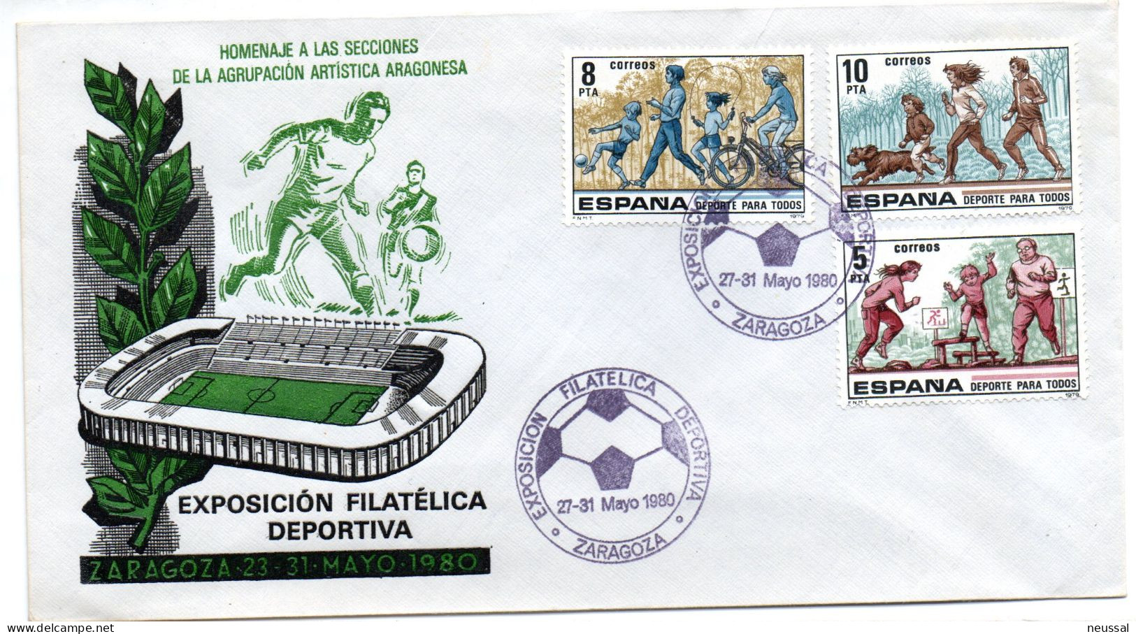 Carta  Con Matasellos Commemorativo De Exposicion Filatelica Deportiva Zaragoza - Covers & Documents
