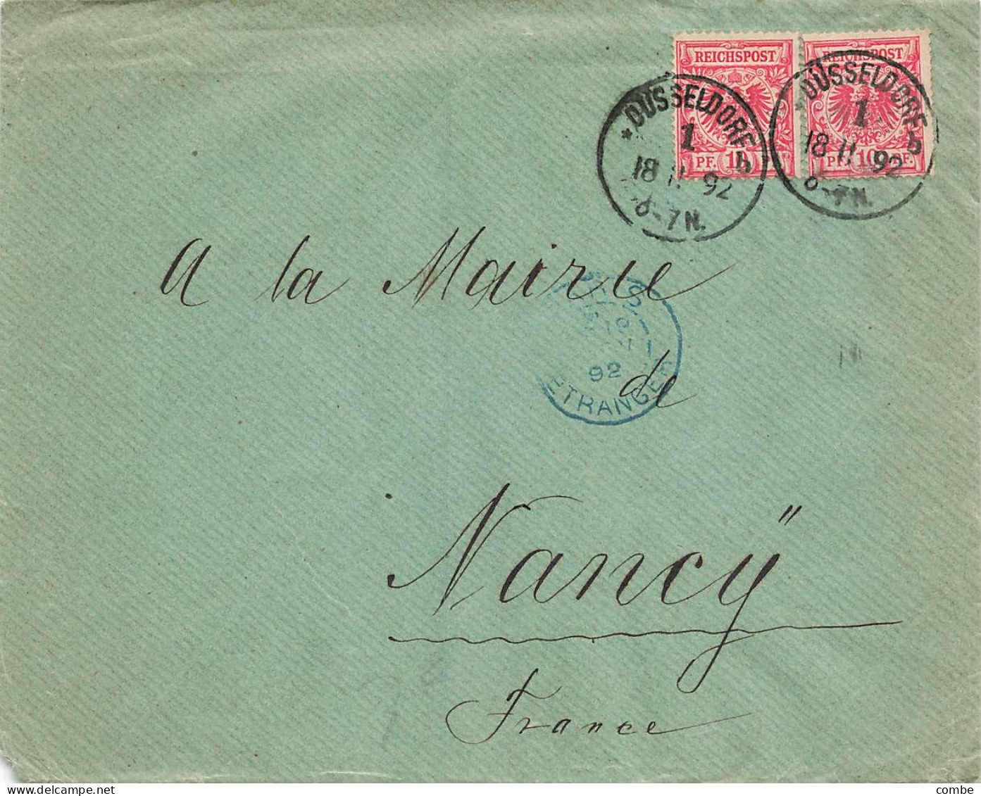 LETTRE. ALLEMAGNE. 18 2 92. DUSSELDORF POUR NANCY - Briefe U. Dokumente