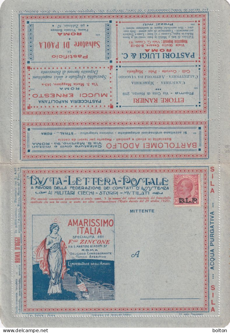 BLP BUSTA LETTERA POSTALE Nuova 10c N.134 Con Foglio Interno. Pubblicità: AUTO Benzina, Vini Tessuti,ristoranti Ecc. - Coches