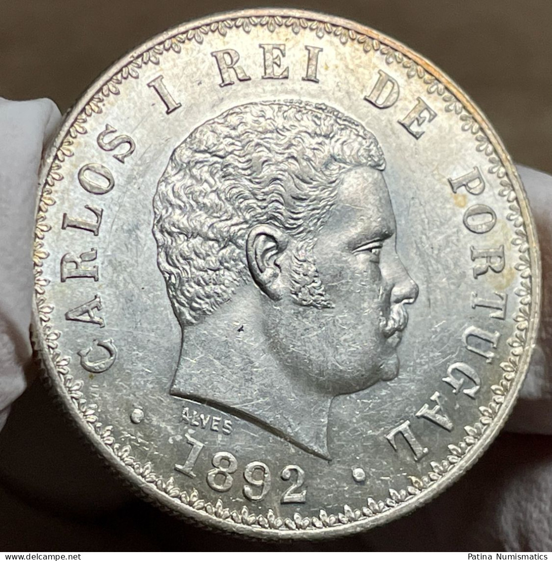 Portugal King Carlos 500 Reis Silver 1892 Gem Uncirculated Proof Like - Portugal