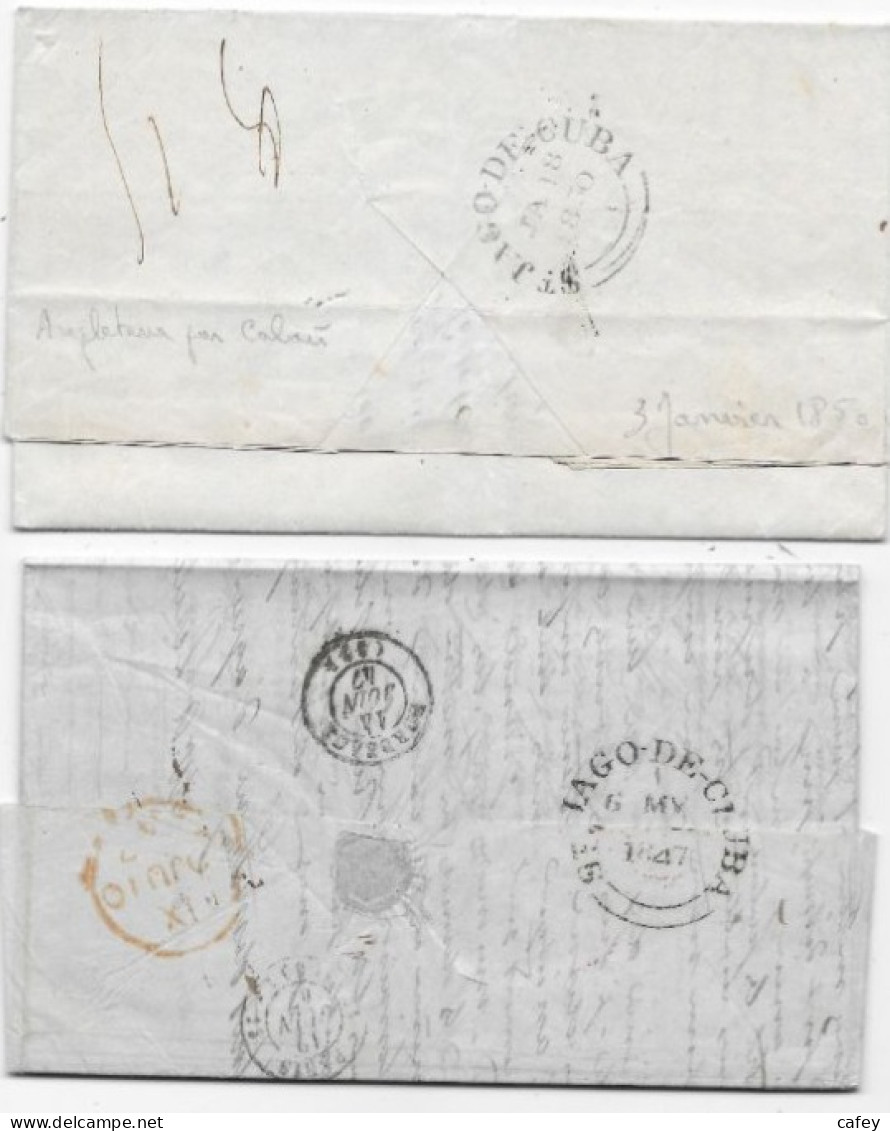 CUBA 2 Lettres De SANTIAGO DE CUBA 1847/50 P / FRANCE Cachet  COLONIES / ART 13 Et Entrée BOULOGNE Et CALAIS - Schiffspost