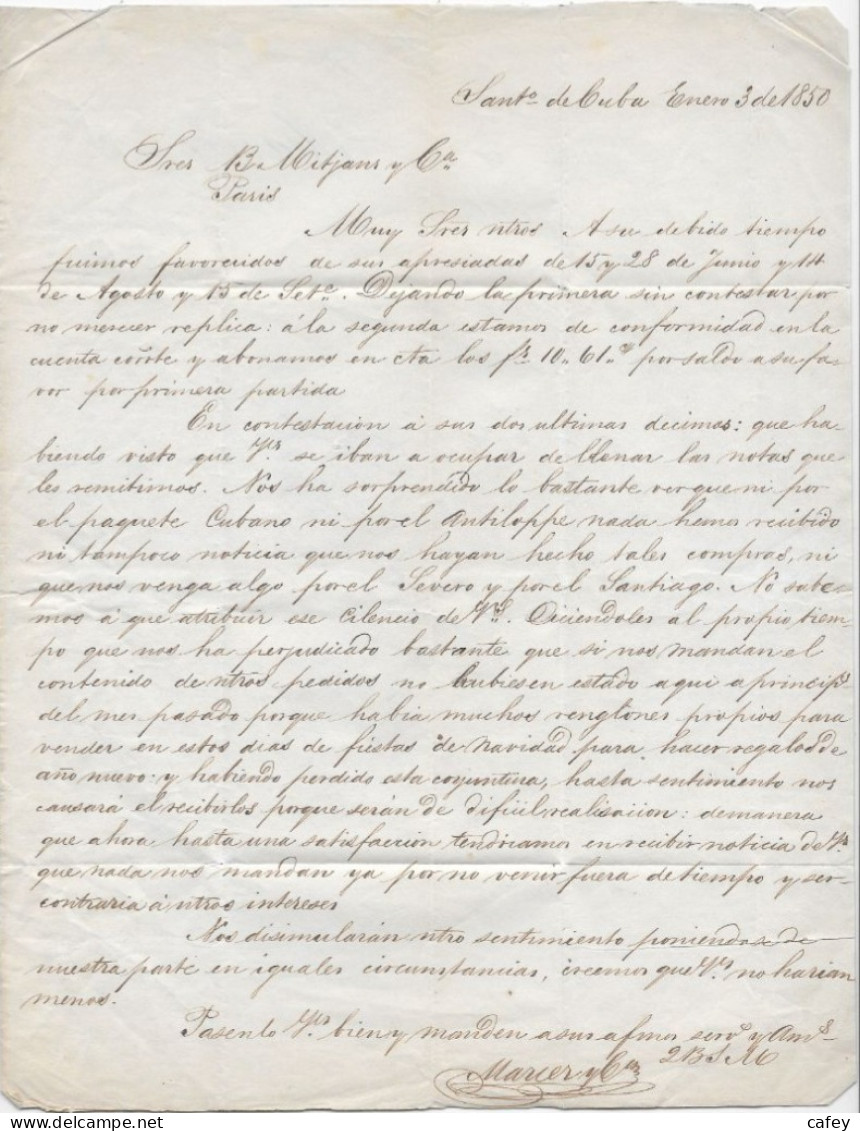 CUBA 2 Lettres De SANTIAGO DE CUBA 1847/50 P / FRANCE Cachet  COLONIES / ART 13 Et Entrée BOULOGNE Et CALAIS - Maritime Post