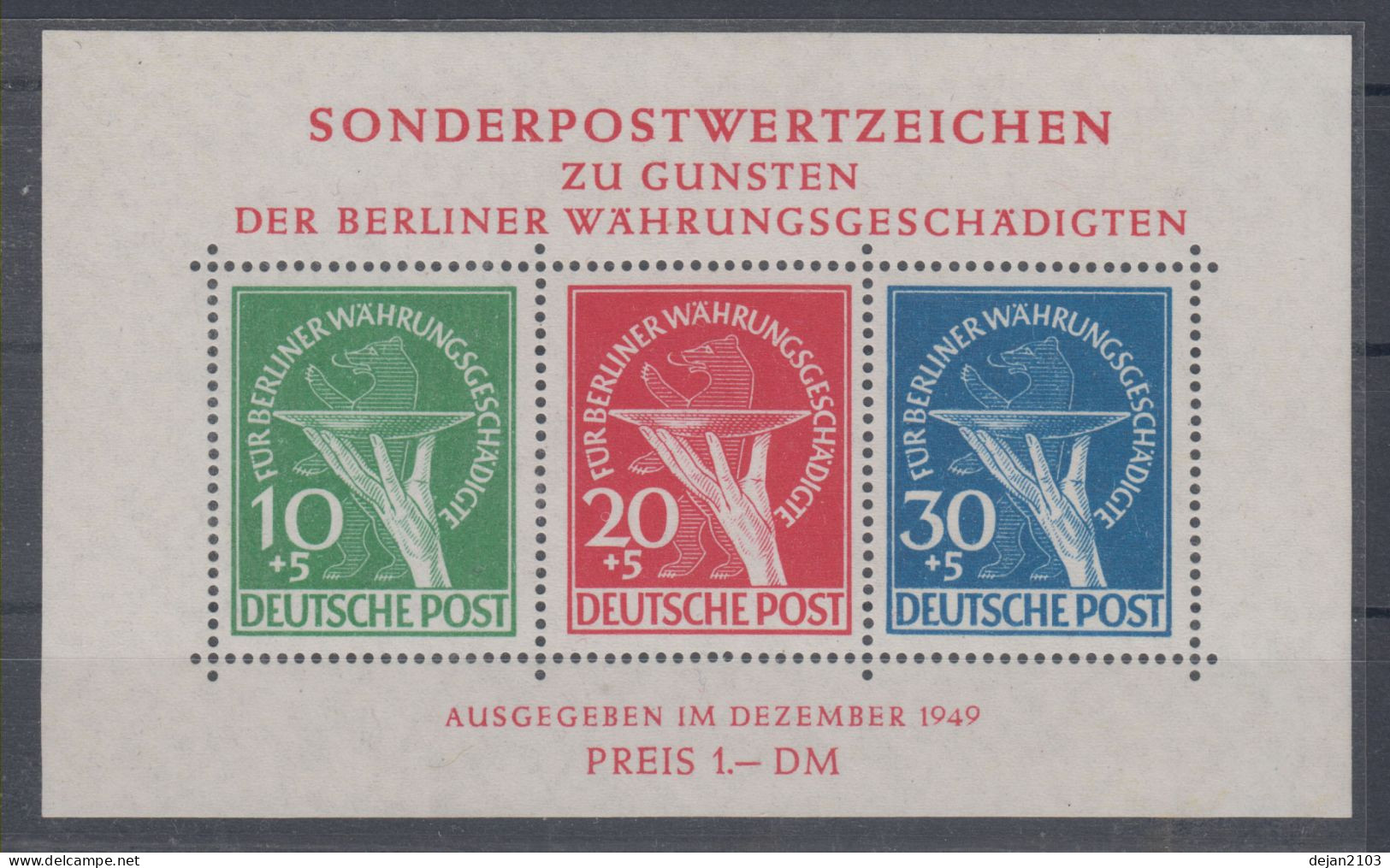 Germany West Berlin Plates Mini Sheet Mi#1 Mark Of Schlegel BPP 1949 MNH ** - Nuovi