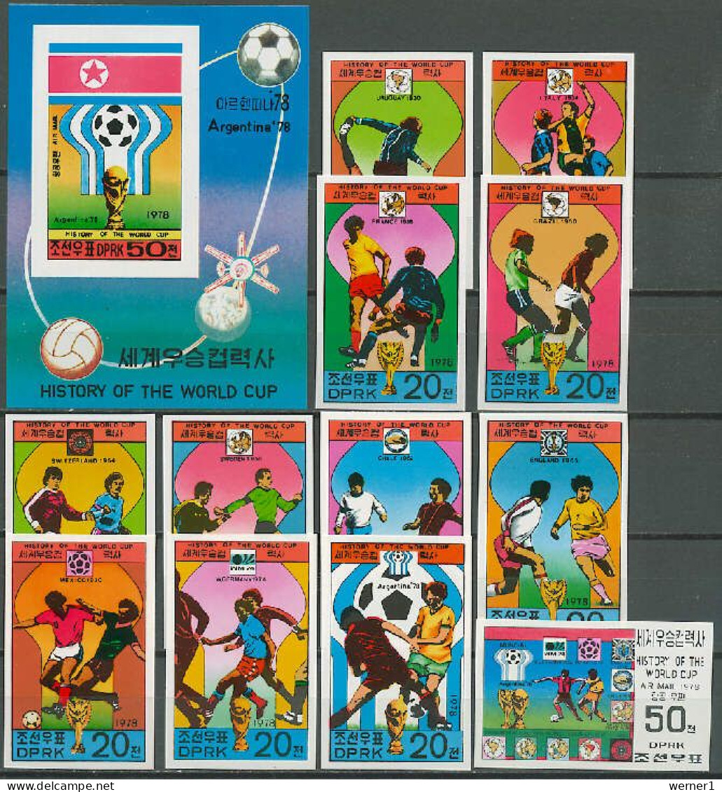 North Korea 1978 Football Soccer World Cup, Space Set Of 12 + S/s Imperf. MNH -scarce- - 1978 – Argentine