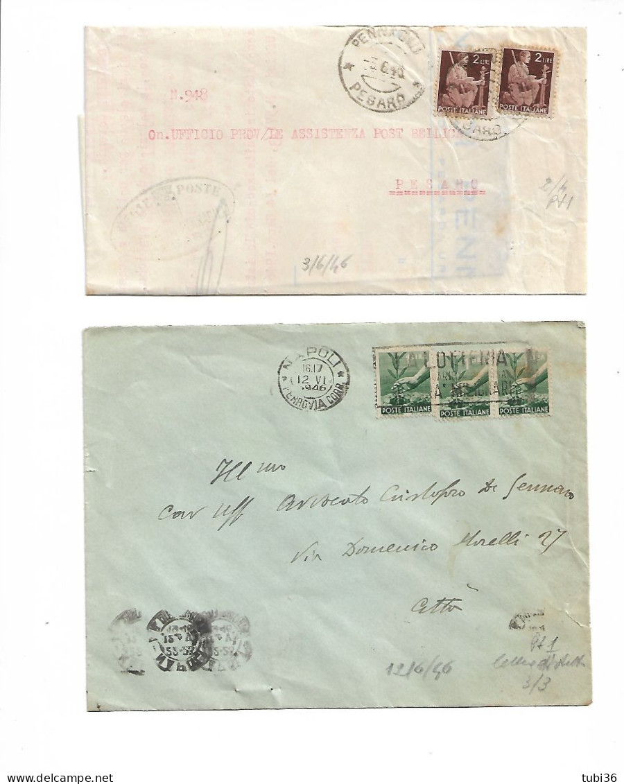 STORIA POSTALE - DEMOCRATICA £.2x2 - 3/6/1946, DEMOCRATICA £.1x3 - 12/6/46 - Poststempel