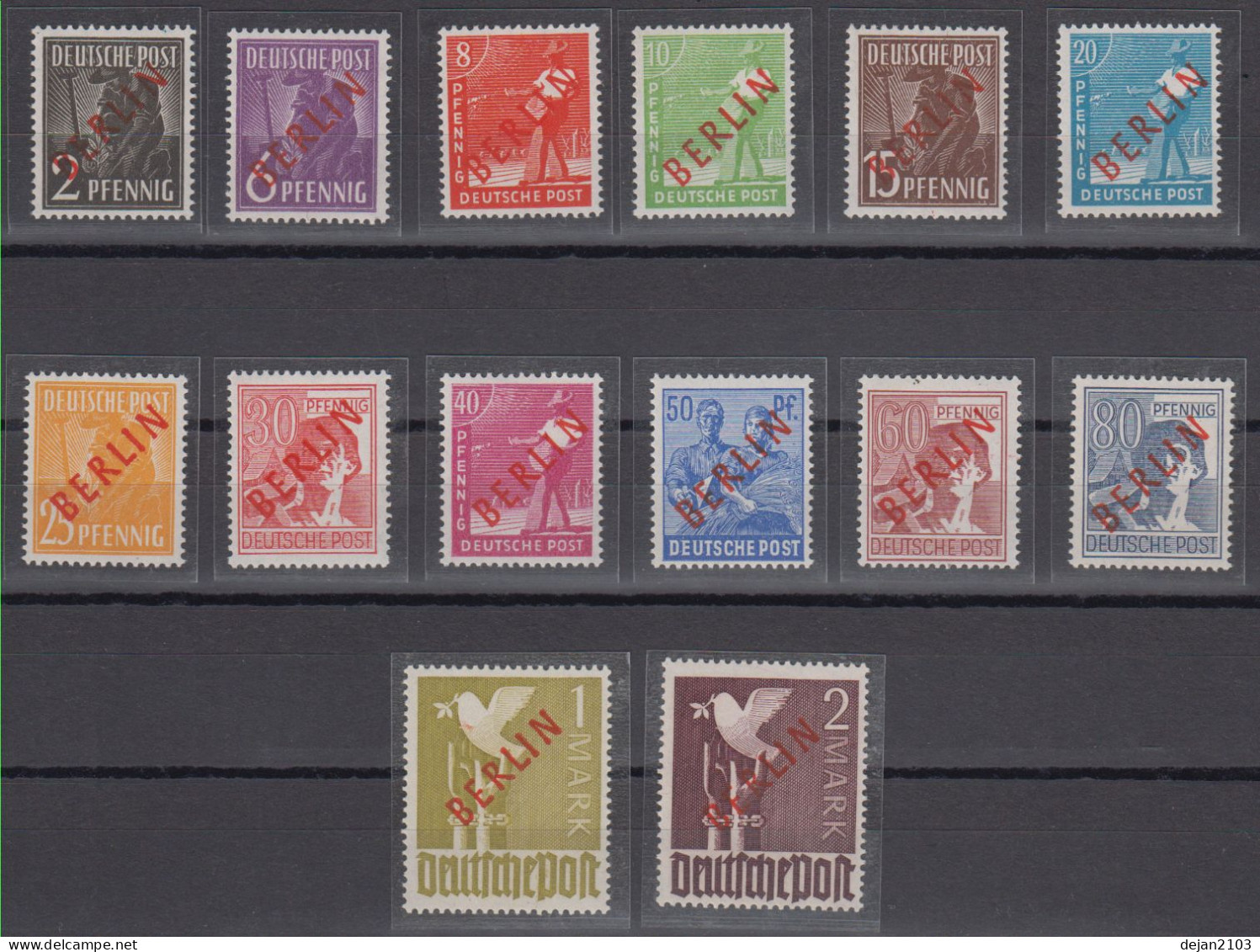 Germany West Berlin Slanting RED Overprint "Berlin" Mark Of Schlegel BPP Mi#21/34 1949 MNH ** - Unused Stamps