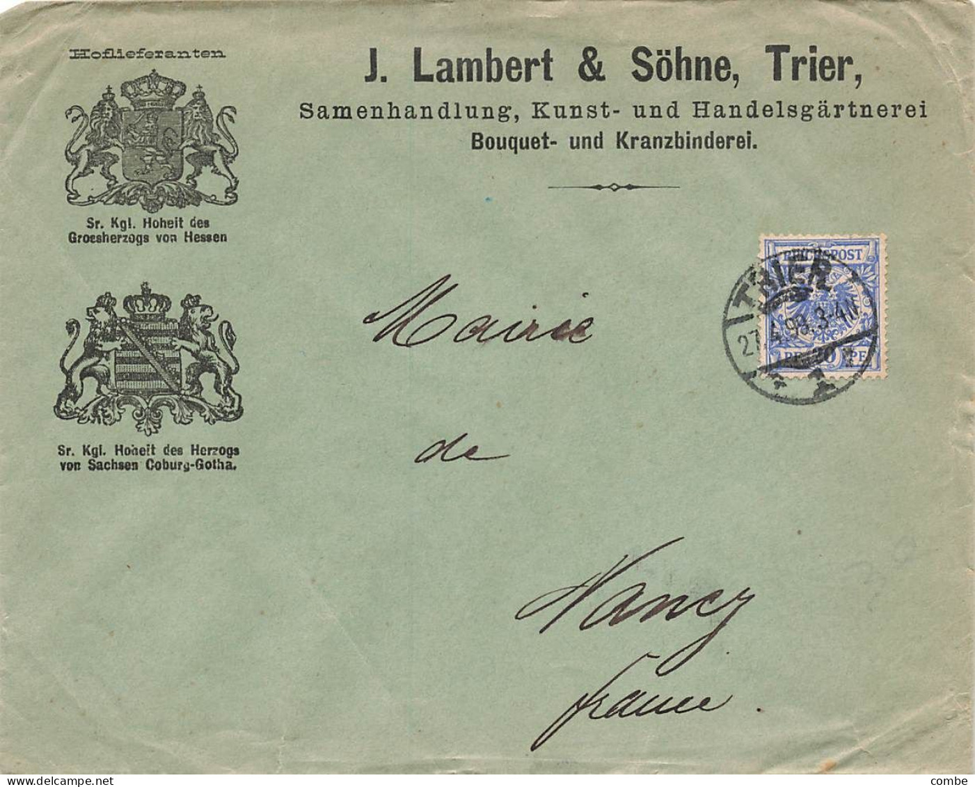 LETTRE. ALLEMAGNE. 27 4 99. LAMBERT & SÖHNE TRIER POUR NANCY - Lettres & Documents