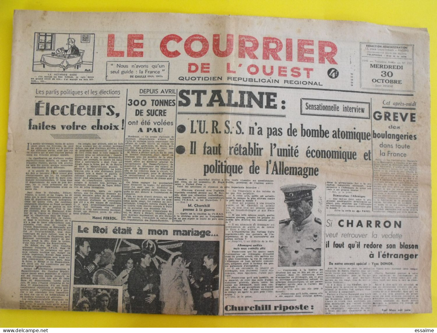 4 N° Journal Le Courrier De L'Ouest De 1946-1947 Staline Hanoi Annam Ho-Chi-Minh Japon Bao-Dai Madagascar Molotov - Other & Unclassified