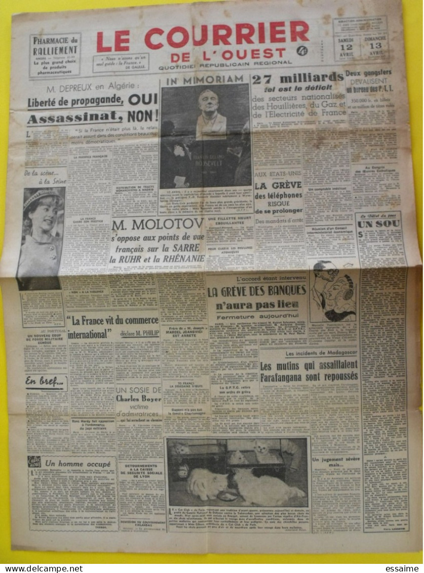 4 n° journal Le Courrier de l'Ouest de 1946-1947 Staline Hanoi Annam Ho-Chi-Minh Japon Bao-Dai Madagascar Molotov