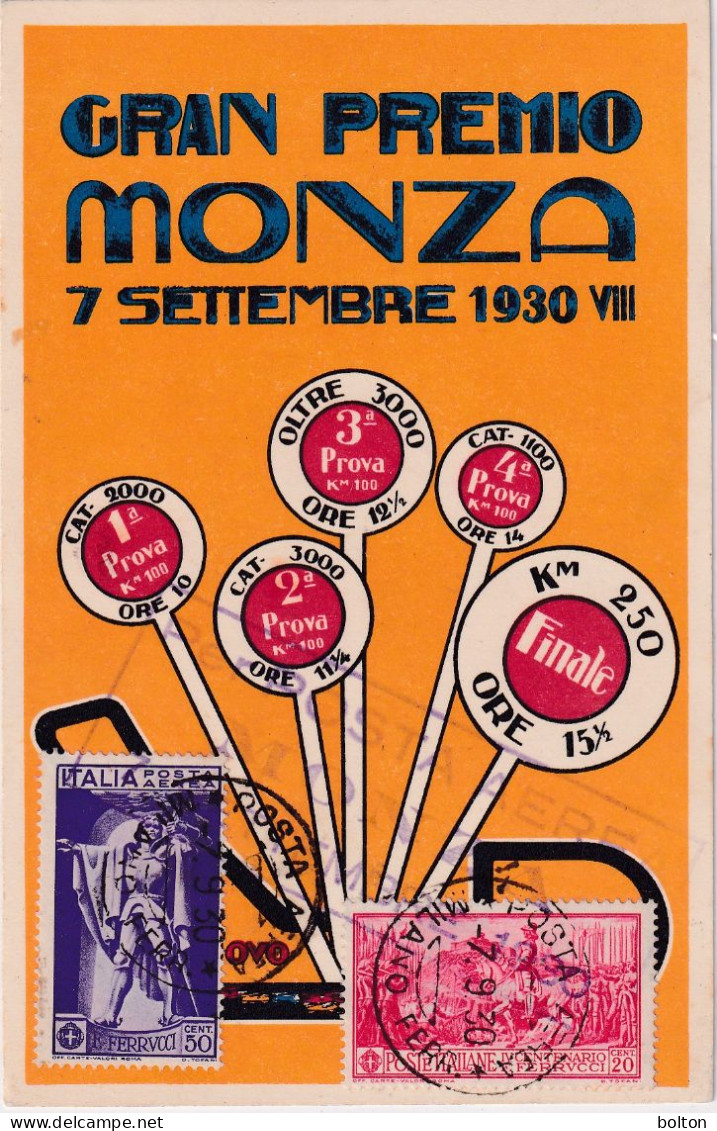 1930 Cartolina Ufficiale Per Per Il Gran Premio Di MONZA  Viaggiata Posta Aerea - Automobili