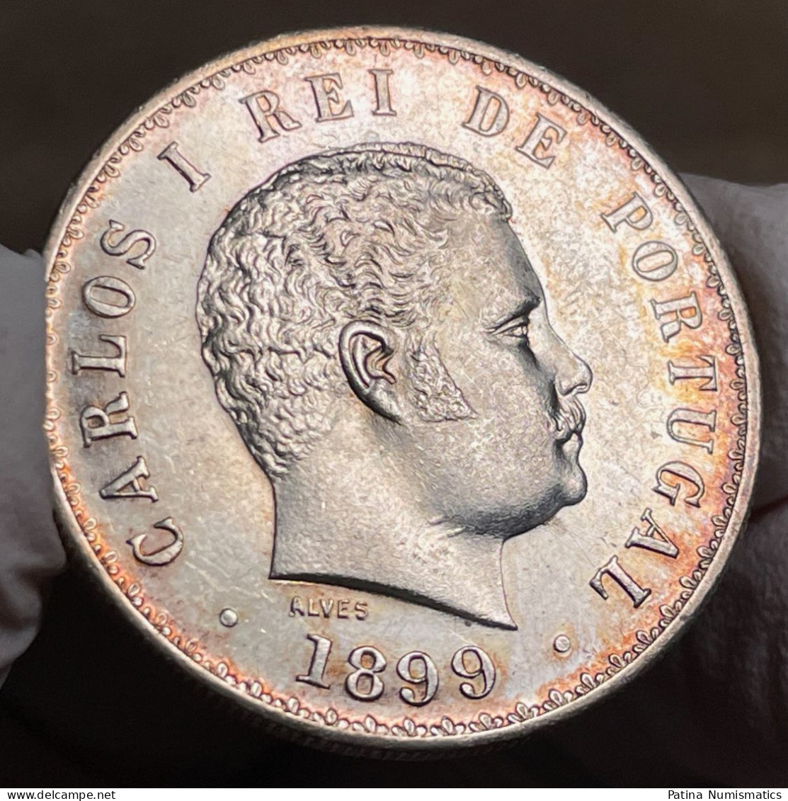 Portugal 500 Reis Silver 1899 Deep Mirror Proof Like Choice UNC VERY RARE - Portugal