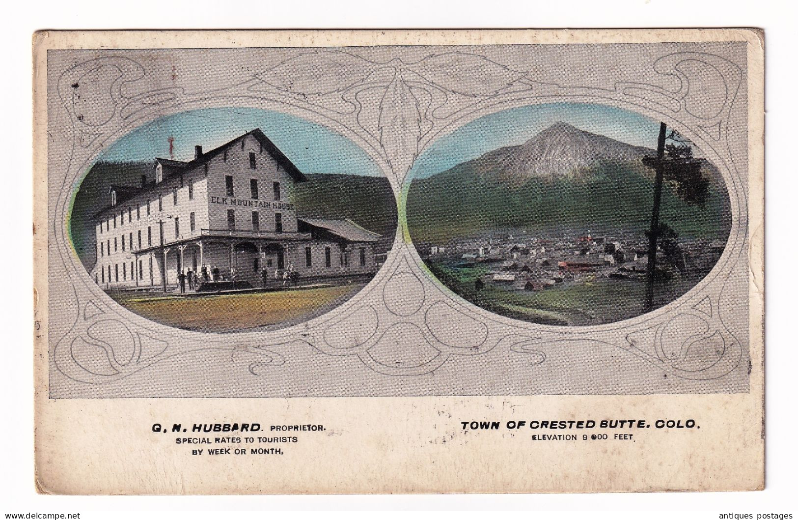 Post Card 1911 Crested Butte Colorado Elk Mountain House Hubbard USA Paris France Two Cents Red Washington - Briefe U. Dokumente