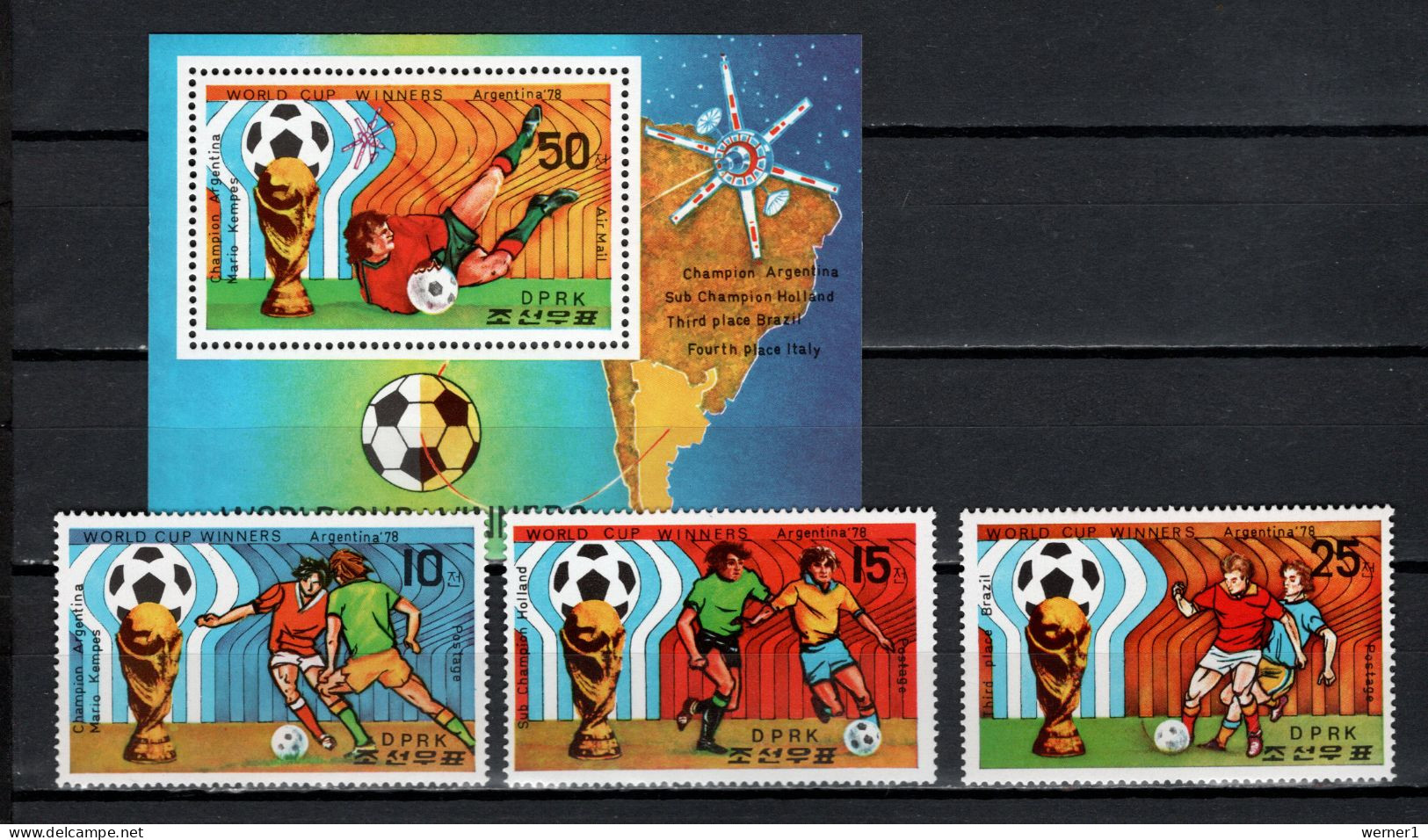 North Korea 1978 Football Soccer World Cup, Space Set Of 3 + S/s MNH - 1978 – Argentine