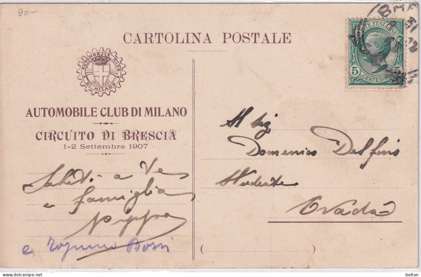 1907 Cartolina Ufficiale Per Per Il Gran Premio DI BRESCIA   Viaggiata 2^ Giorno Di Gare - Coches