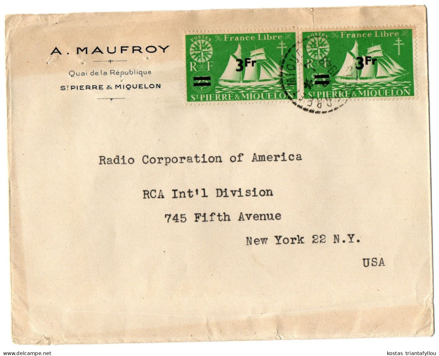 1,40 SAINT PIERRE & MIQUELON, 1948, COVER TO NEW YORK - Briefe U. Dokumente