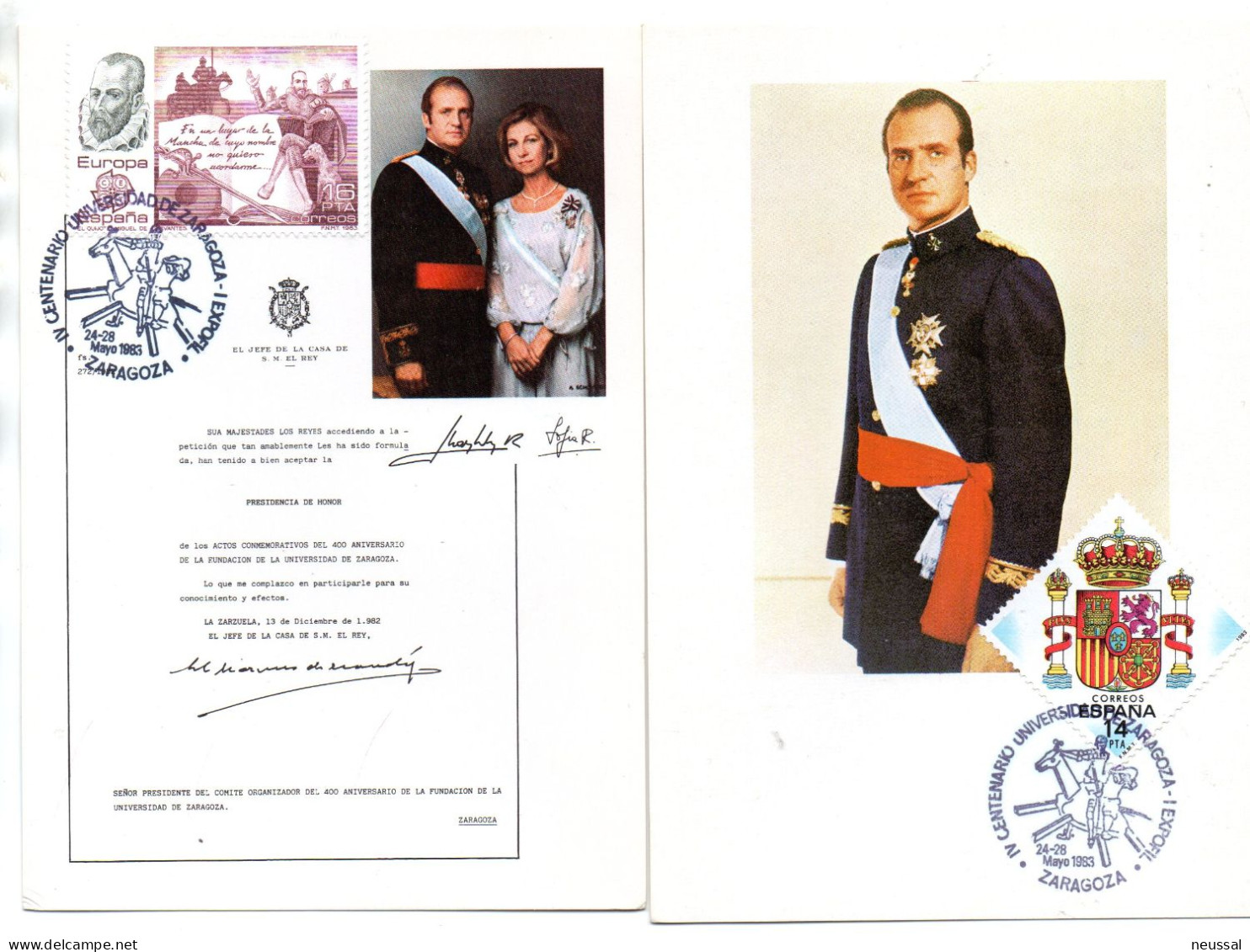 2 Tarjetas Con Matasellos Commemorativo De Unviersidad De Zaragoza De 1983 - Brieven En Documenten