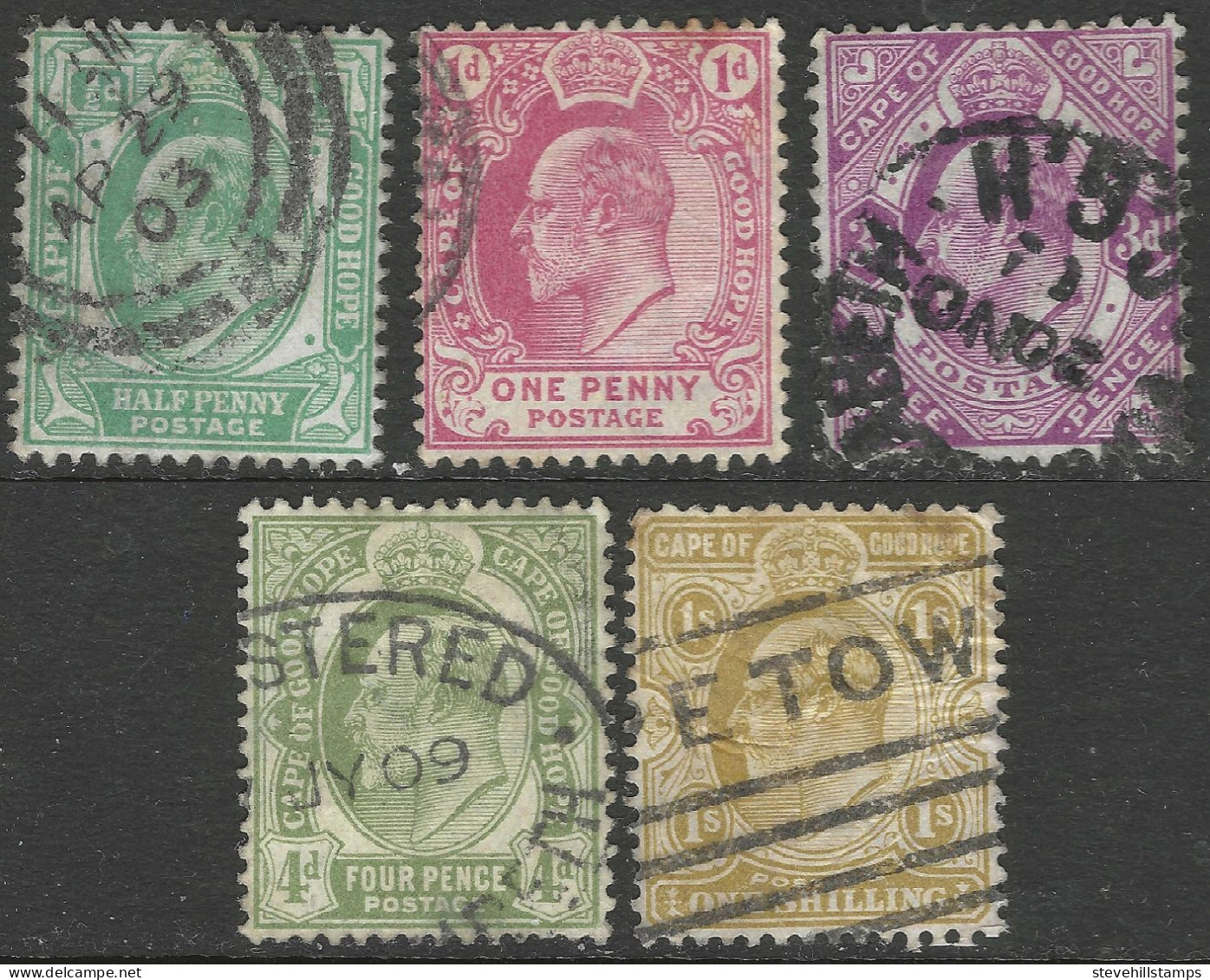 Cape Of Good Hope (CoGH). 1902-04 KEVII. 5 Used Values To 1/-. SG 70etc. M5028 - Kaap De Goede Hoop (1853-1904)