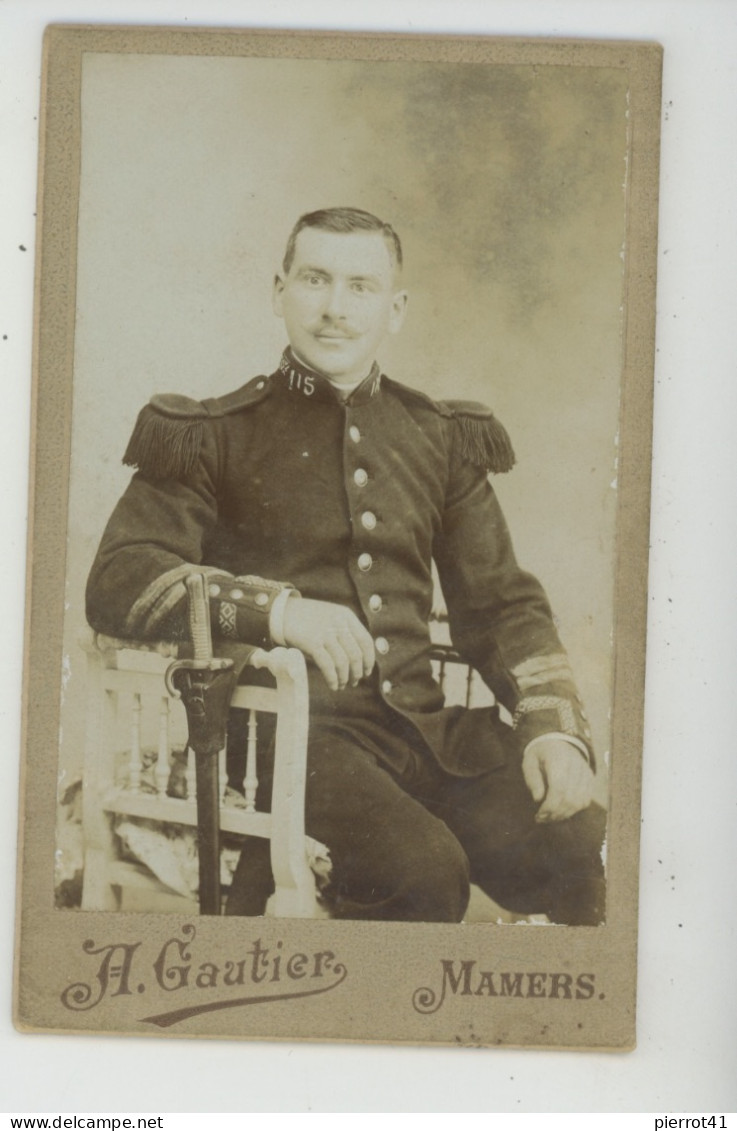 PHOTOS ORIGINALES - CDV Portrait Militaire N°115 Sur Col Uniforme - Photo A. GAUTIER à MAMERS - Anciennes (Av. 1900)