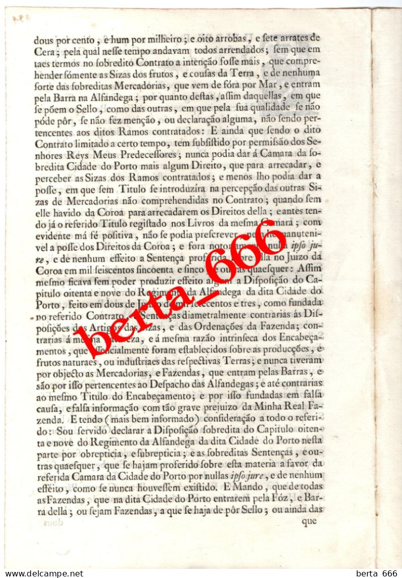 Regimento Da Alfandega Do Porto * Documento De 1774 * Rei D. José I * Marquês De Pombal * Gaspar Da Costa Posser - Documenti Storici