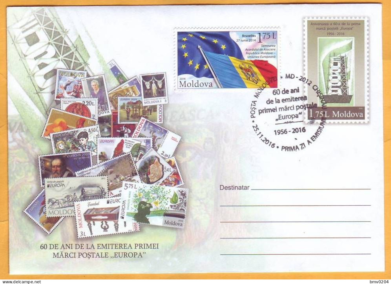 2016 Moldova Moldavie Moldau 60 Years. FDC  The First Postage Stamps "EUROPA - CEPT". Envelope - Idee Europee