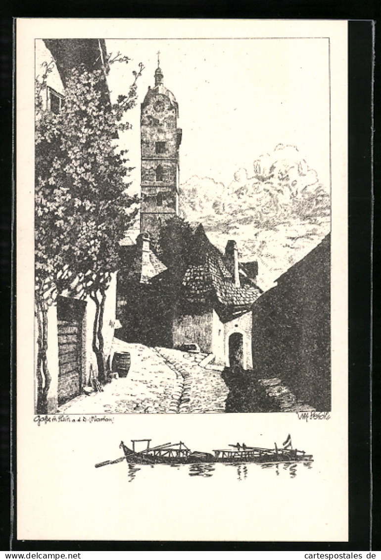 Künstler-AK Ulf Seidl: Stein A. D. Donau, Ortspartie Mit Kleiner Gasse  - Sonstige & Ohne Zuordnung