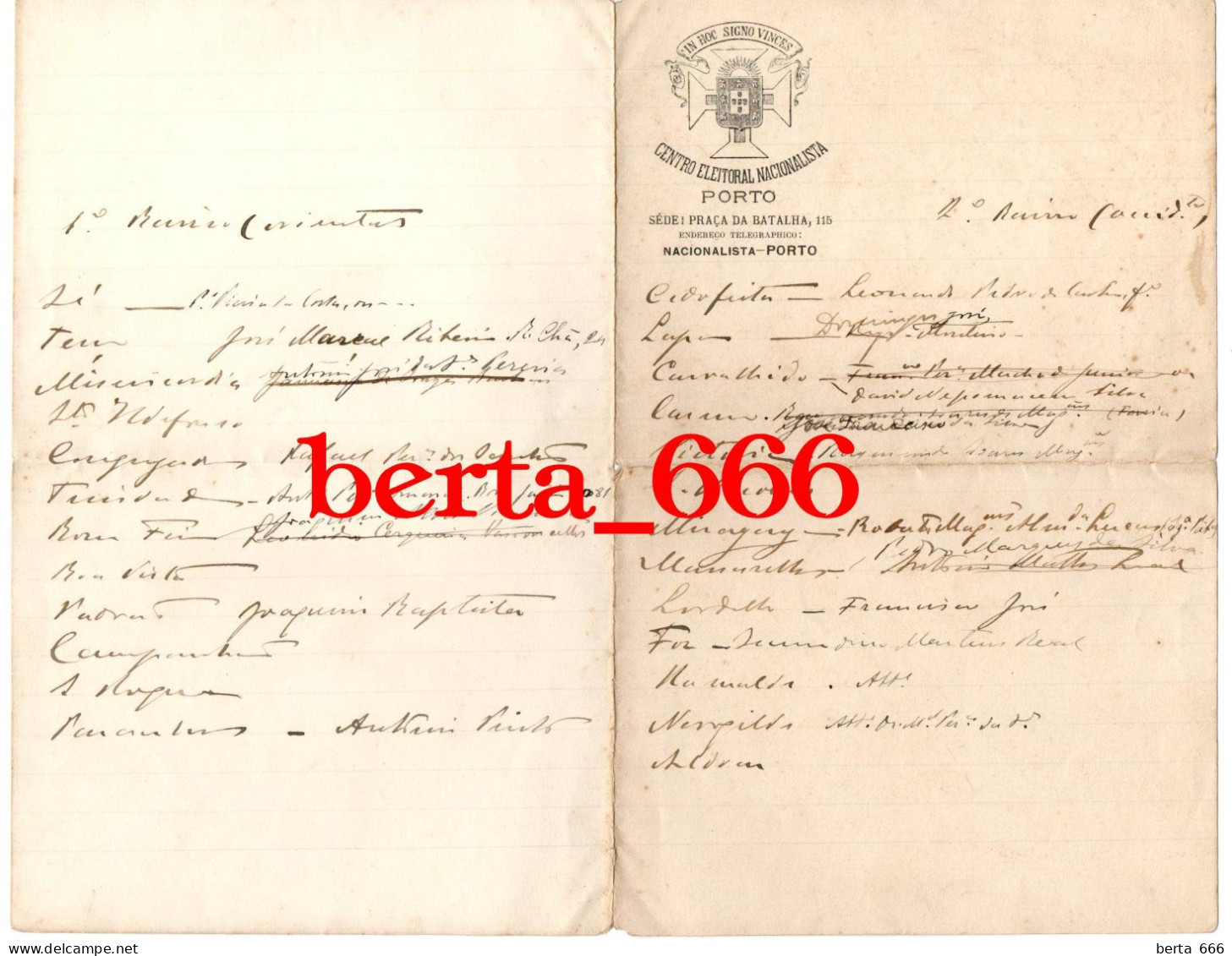 Centro Eleitoral Nacionalista * Porto * 1ª República * Documento Manuscrito * Lista De Participantes Em Reuniões - Documenti Storici