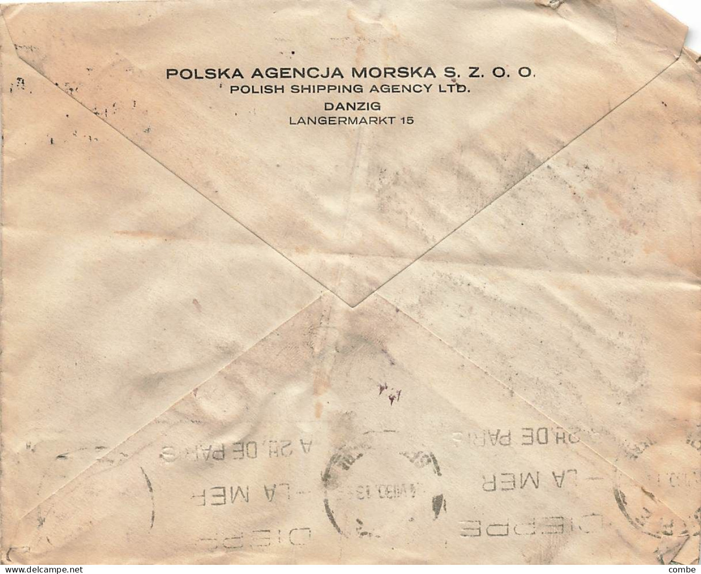 LETTRE. 22 7 34. DANZIG. POLSKA AGENCJA MORSKA SZOO. POUR LA FRANCE - Covers & Documents