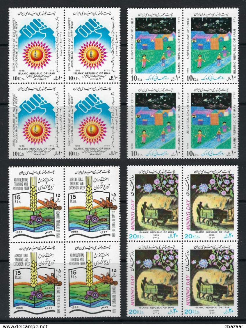 Iran 1988 Stamps 4 Sets, Block Of 4 MNH - Irán