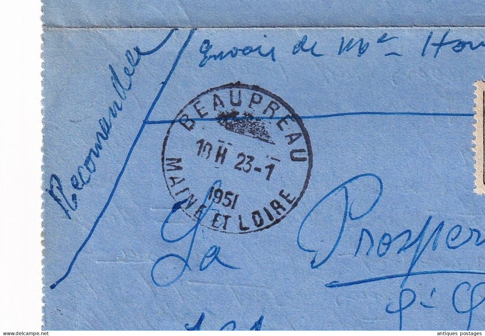 Lettre 1951 Recommandée Beaupréau Maine Et Loire Timbre Le Gerbier De Jonc Vivarais 50F - Covers & Documents