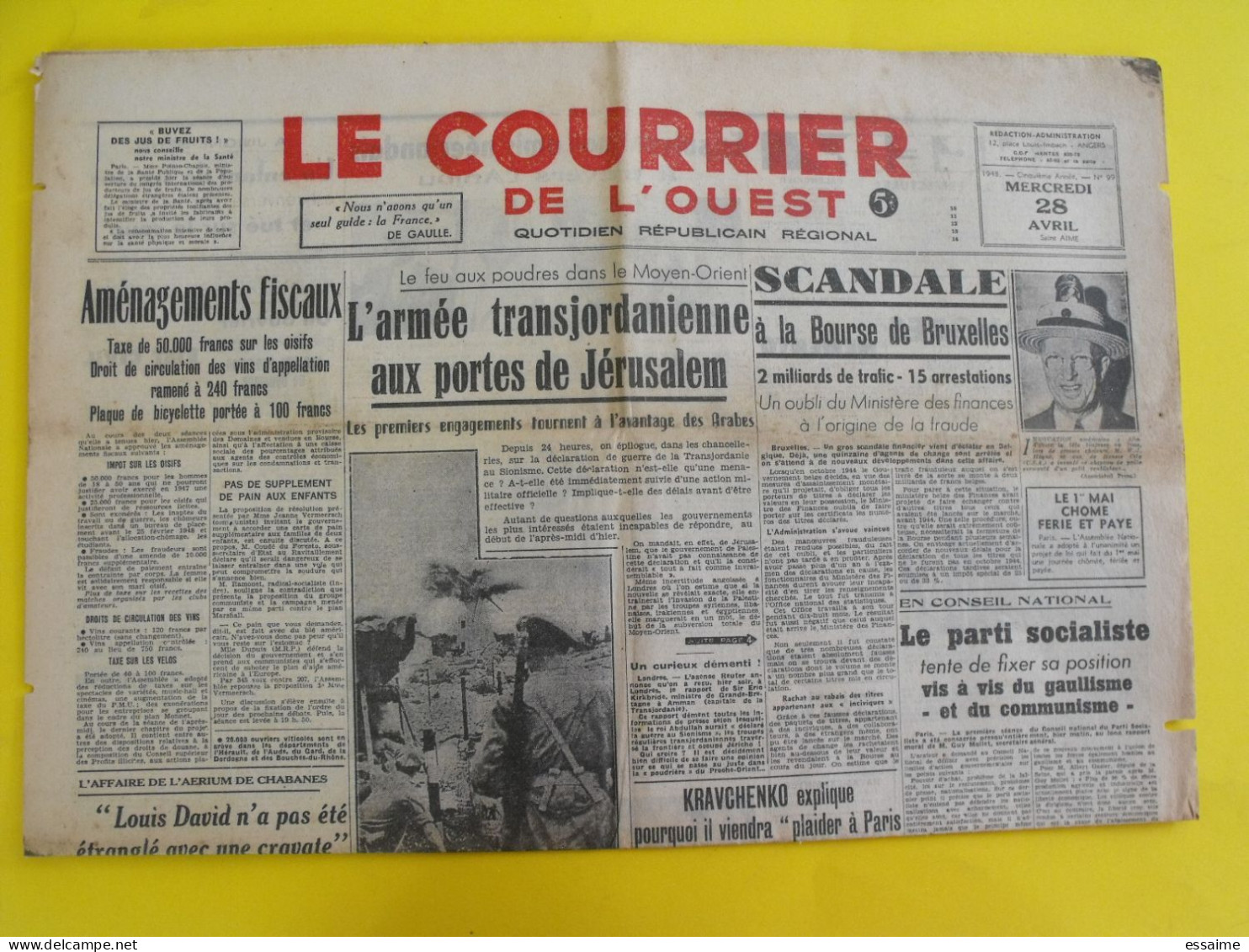 4 n° journal Le Courrier de l'Ouest de 1947 Indochine Ho-Chi-Minh épuration Quilici irgoun  Joanivici Palestine Sperati