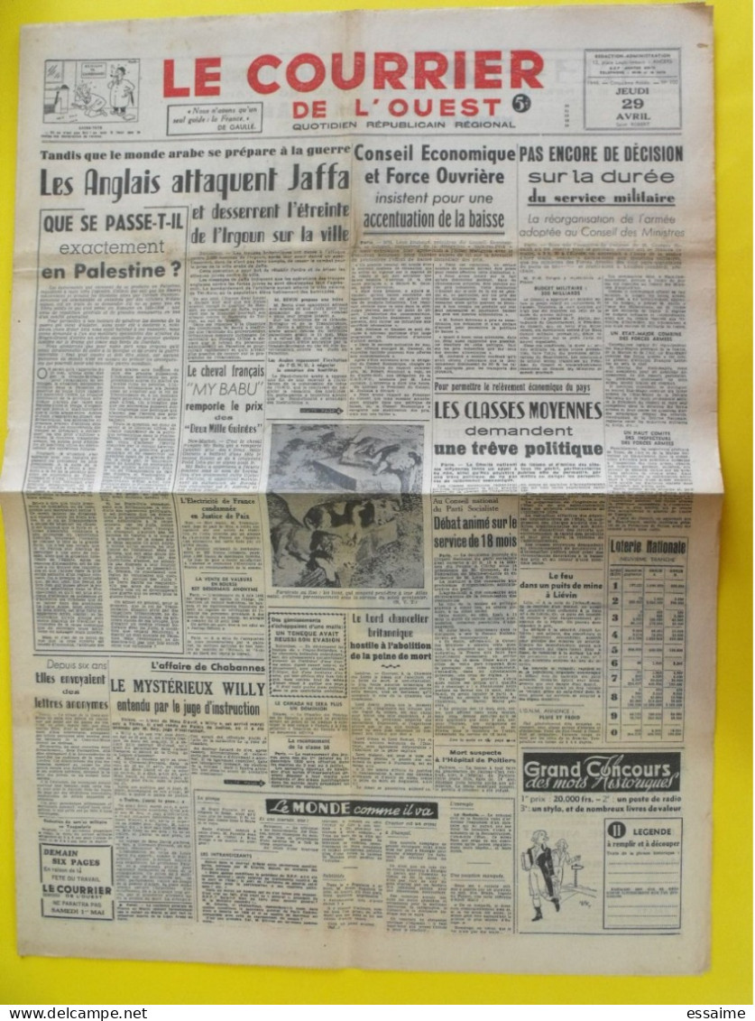 4 n° journal Le Courrier de l'Ouest de 1947 Indochine Ho-Chi-Minh épuration Quilici irgoun  Joanivici Palestine Sperati