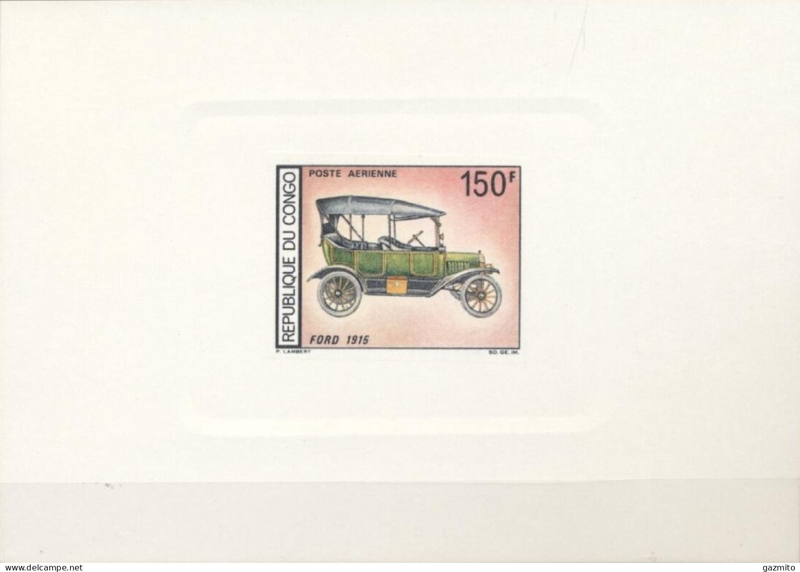 Congo Brazaville 1966, Old Car, Ford 1915, Block COLOUR PROOFS - Coches