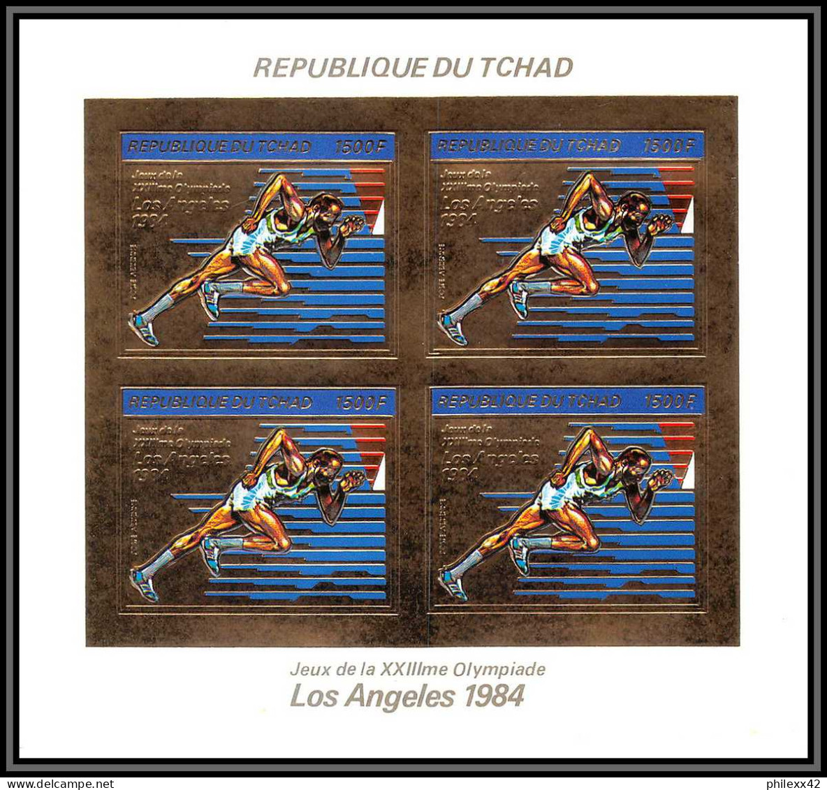 85896/ N°924 B Los Angeles 1984 Jeux Olympiques Olympic Games Tchad OR Gold ** MNH Bloc 4 Non Dentelé Imperf - Tschad (1960-...)