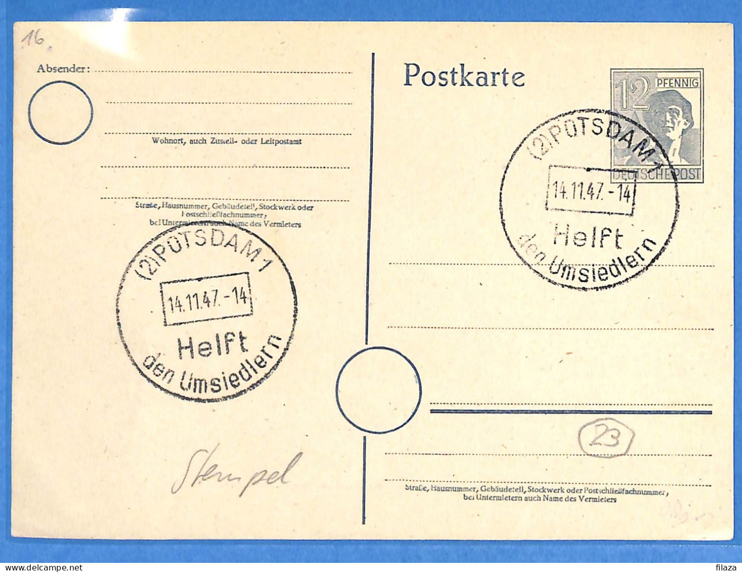 Allemagne Zone AAS 1947 - Carte Postale De Potsdam - G33109 - Sonstige & Ohne Zuordnung