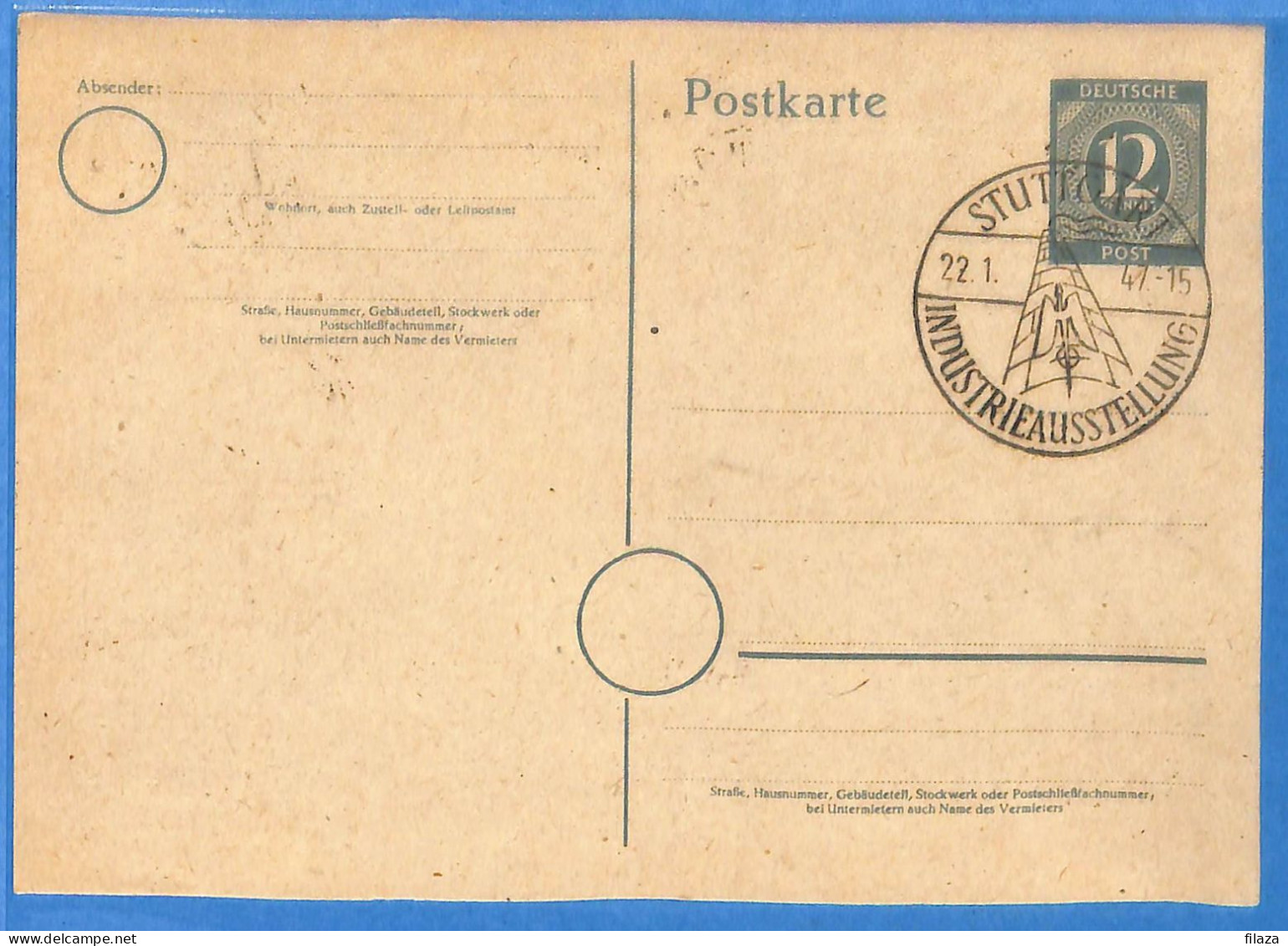 Allemagne Zone AAS 1947 - Carte Postale De Stuttgart - G33107 - Autres & Non Classés
