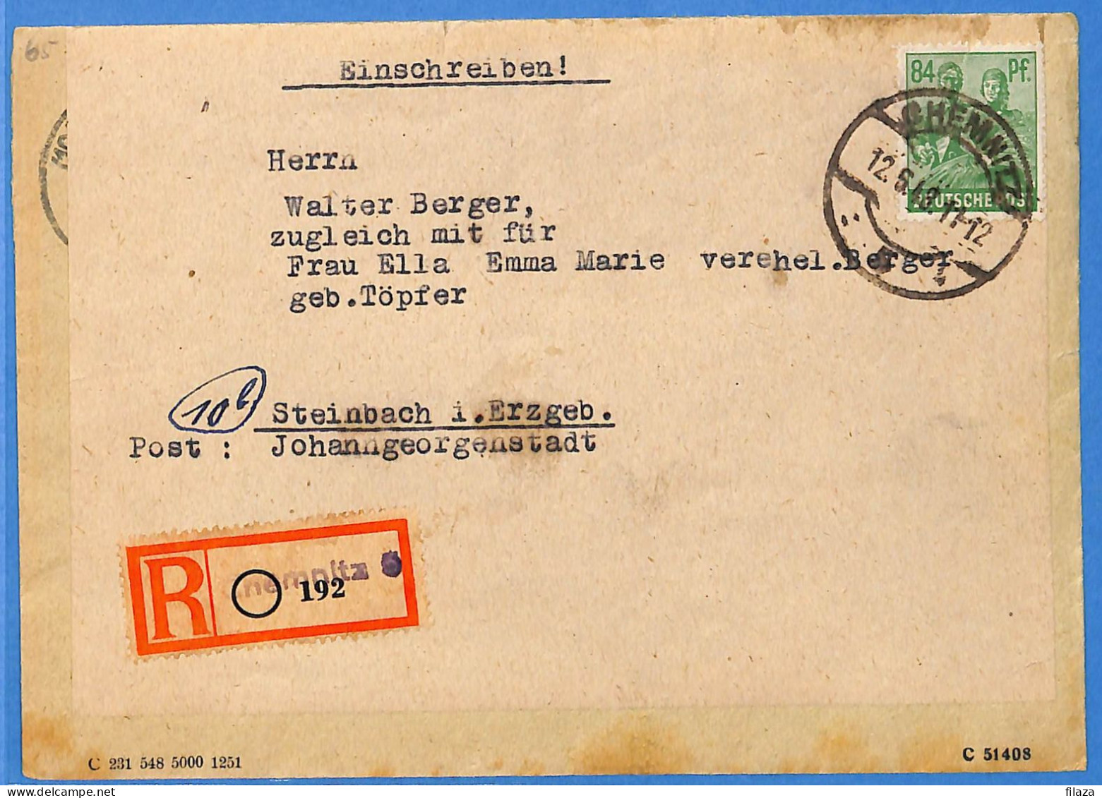Allemagne Zone AAS 1948 - Lettre Einschreiben De Chemnitz - G33090 - Other & Unclassified