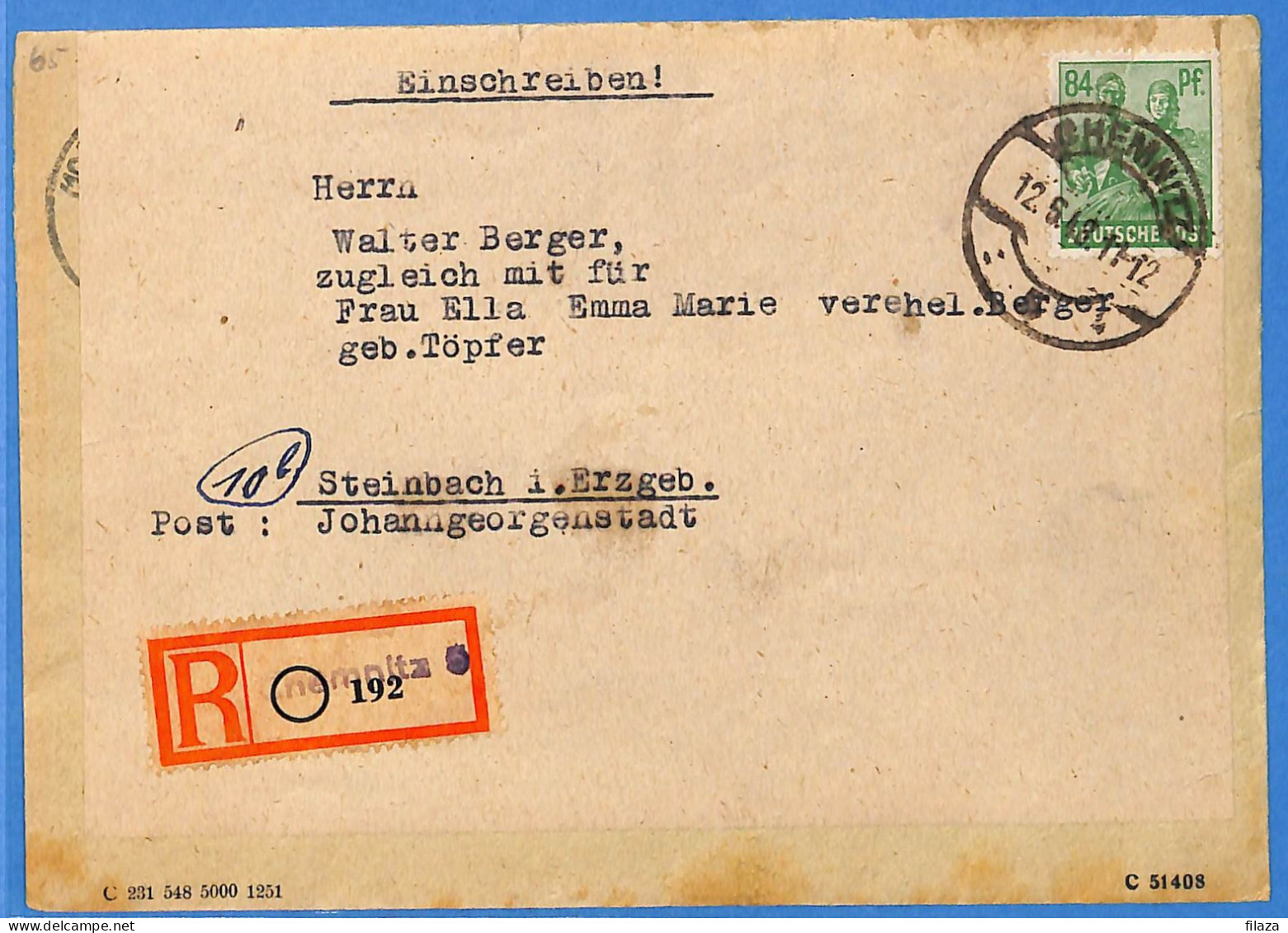 Allemagne Zone AAS 1948 - Lettre Einschreiben De Chemnitz - G33090 - Otros & Sin Clasificación